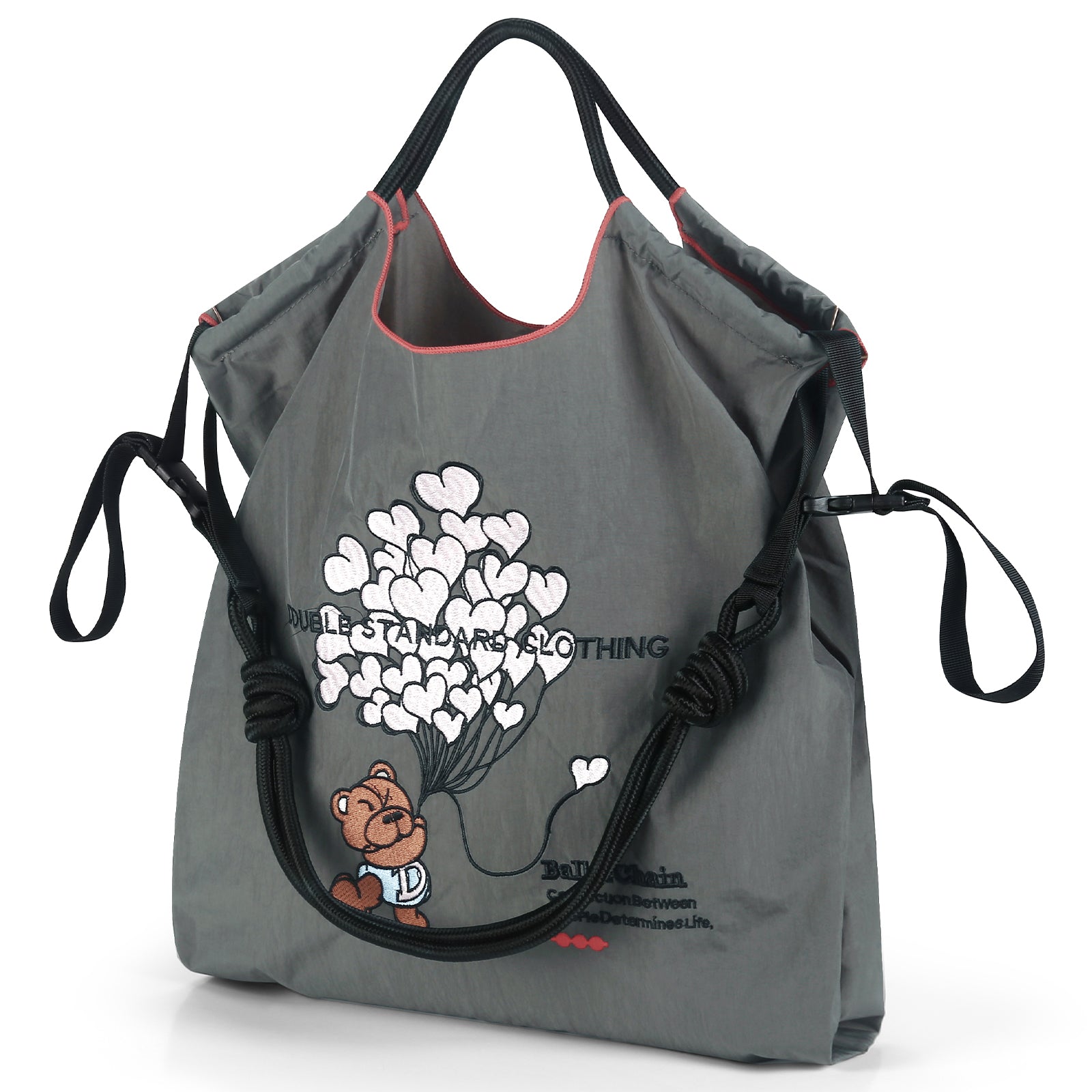 Ball&Chain Women Embroidery Shoulder Handbag Nylon Pockets Bag Ladies Crossbody Purse Fashion Tote Handle Satchel（L）