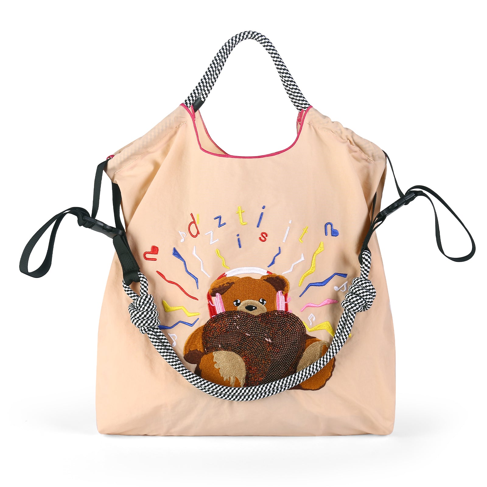 Ball&Chain Embroidery Initial Nylon Tote Bag,Personalized Present Suitable for Travel（L）