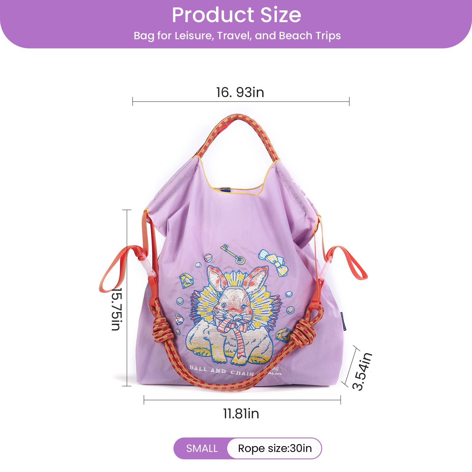Ball&Chain Embroidery Tote Bag for Women, Foldable Tote Bag Large Shoulder Bag Top Handle Handbag for Travel, Work（M）