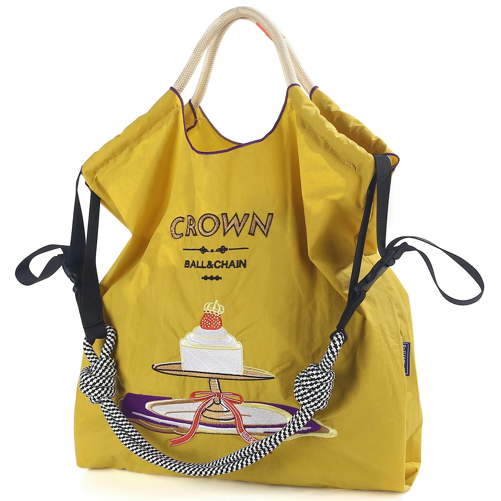 Ball&Chain Cake Pattern Embroidery Nylon Bag with Pulling Rope Pocket Personalized Tote Bags for Mom Teacher Friend（M）
