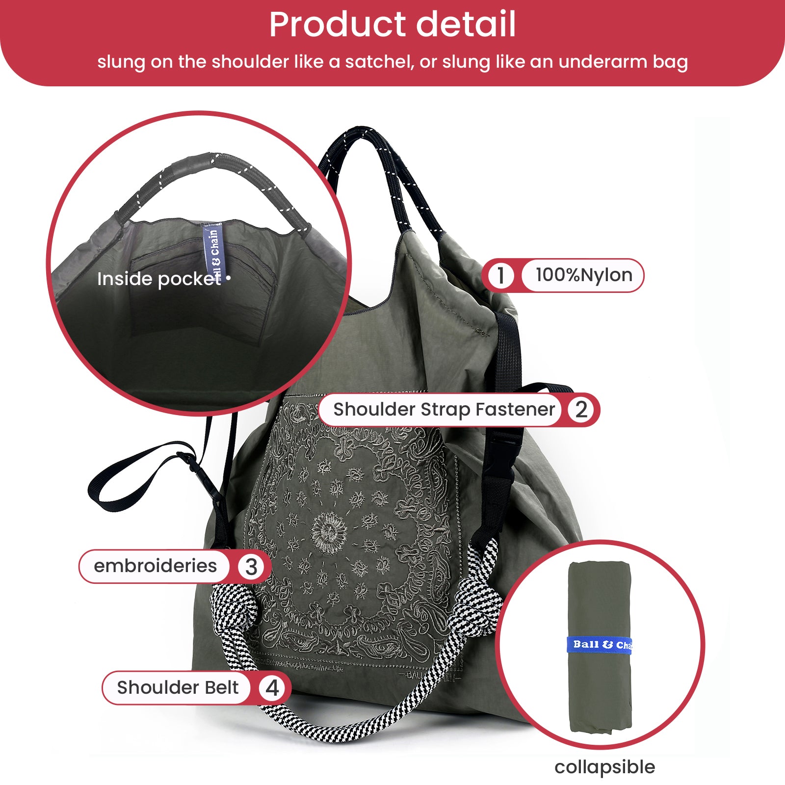Ball&Chain Tote Bag for Women, Tote Shoulder Bag Beach Bag Shopping Bags Handbag for Travel(M)