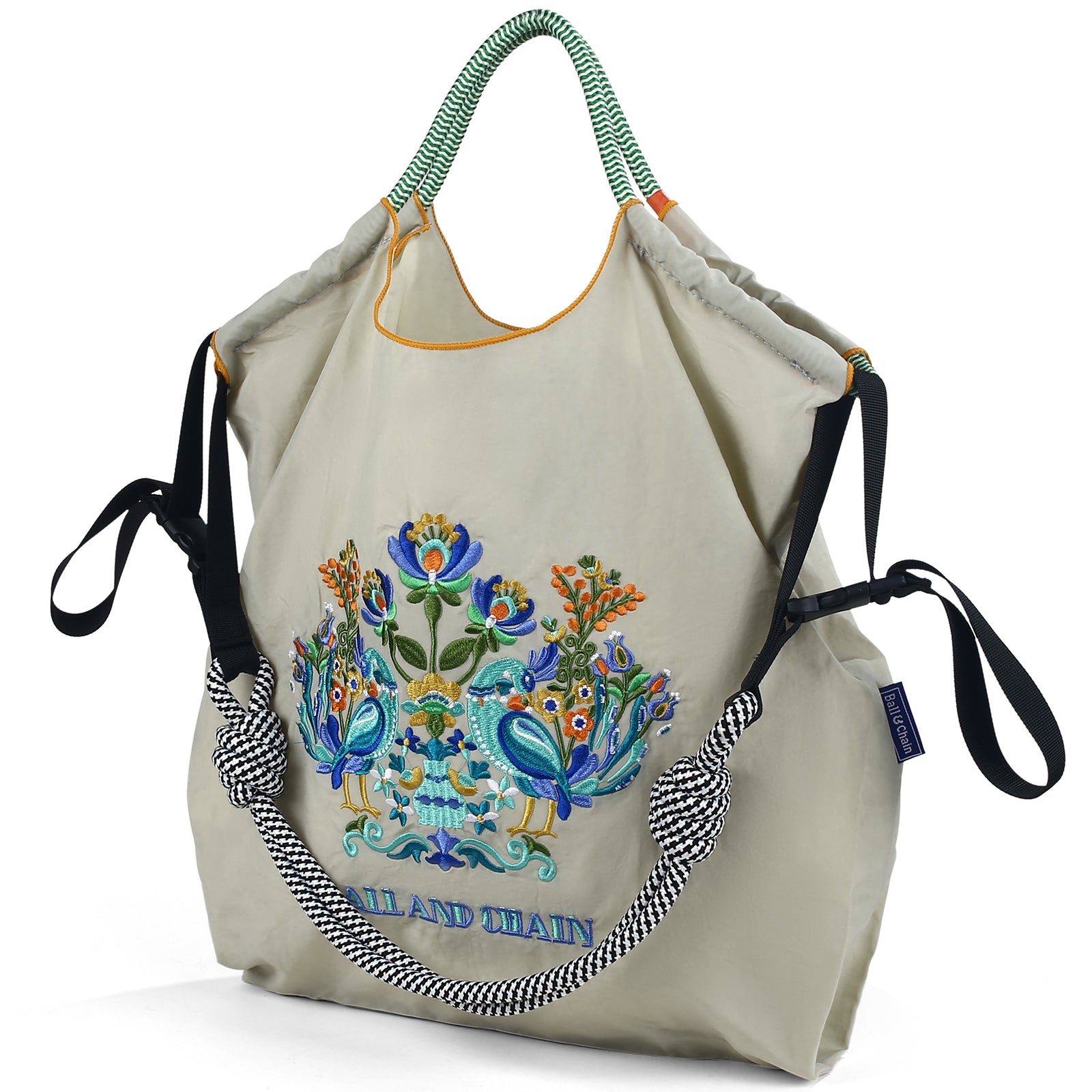 Ball&Chain Shoulder Tote Bag for Women, Nylon Top-Handle(L)