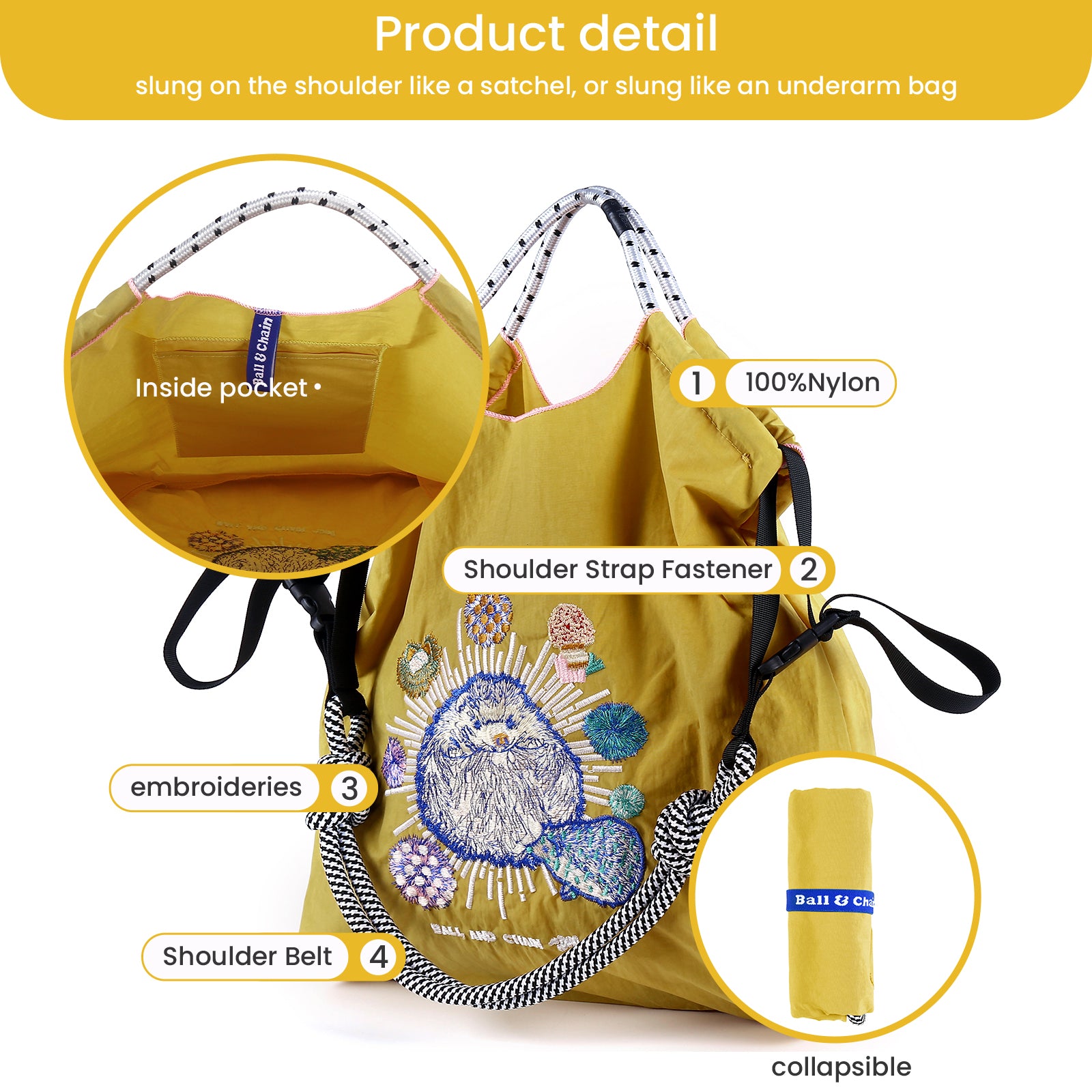 Ball&Chain Nylon Tote Bag for Women，Nylon Tote Bag,Everyday Bag Handbags for Work Beach Gym(L)