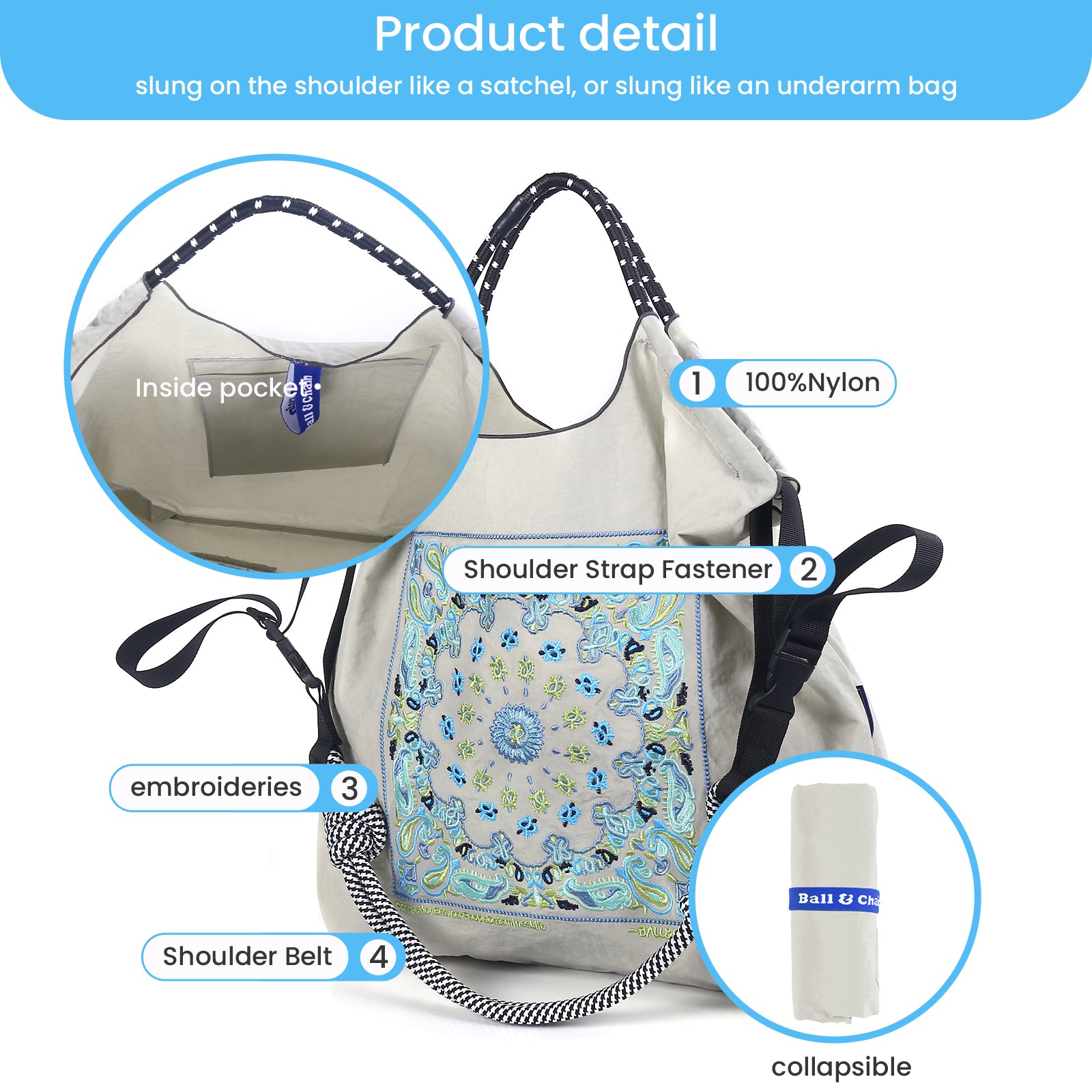Ball&Chain Tote Bag for Women, Tote Shoulder Bag Beach Bag Shopping Bags Handbag for Travel, Work(L)