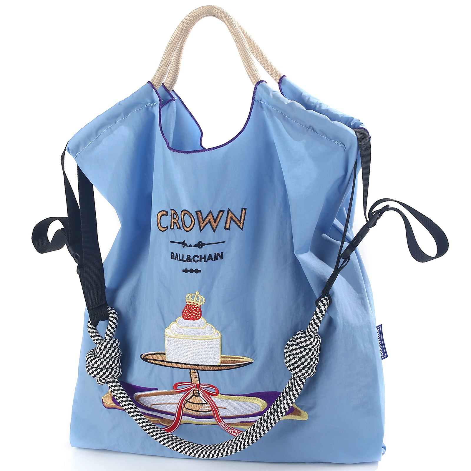 Ball&Chain Cake Pattern Embroidery Nylon Bag with Pulling Rope Pocket Personalized Tote Bags for Mom Teacher Friend（M）
