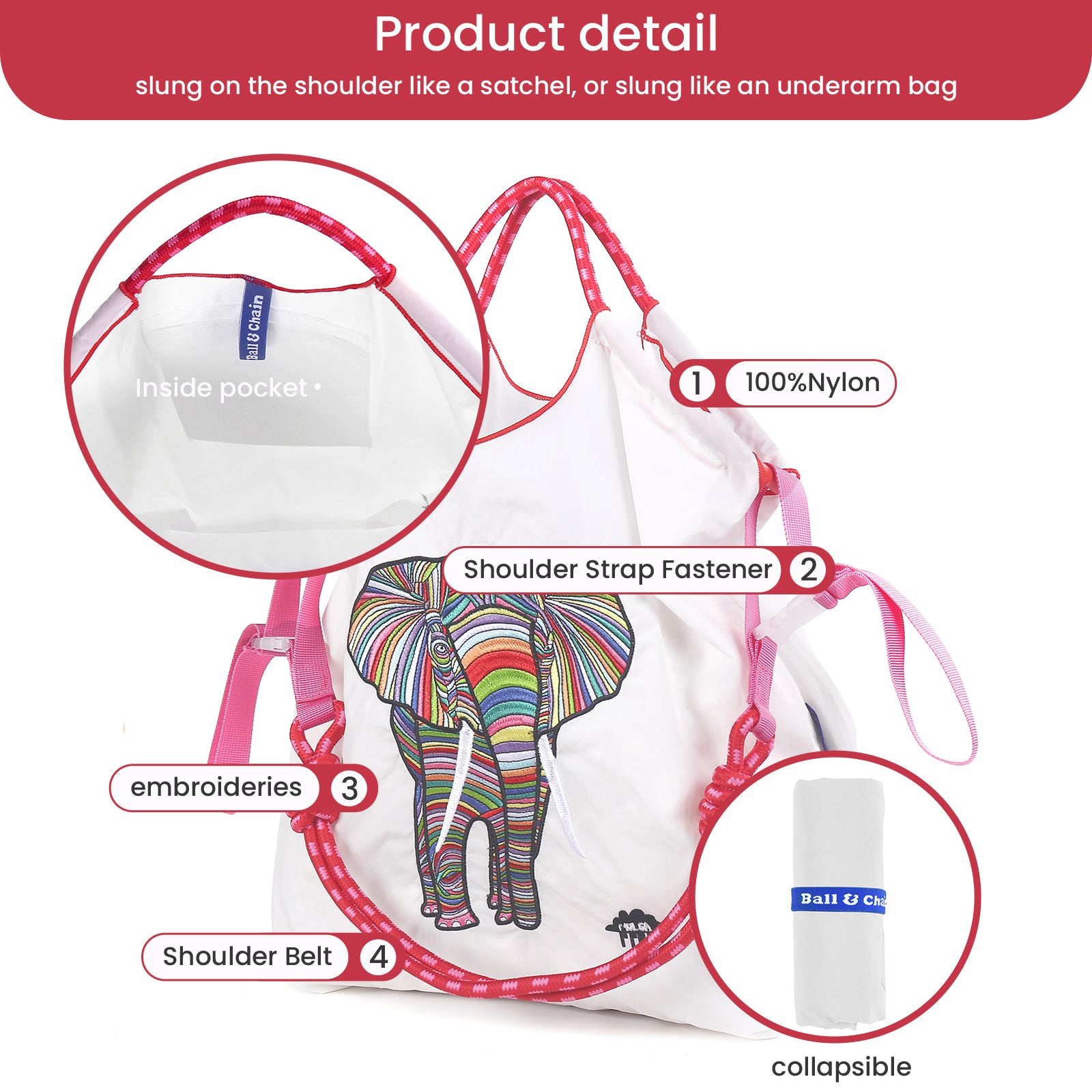 Ball&Chain Tote Bag Women Work Bags Nylon Bag Purse for Women Travel Bags Handbags Everyday Bag with Inner Pockets（M）