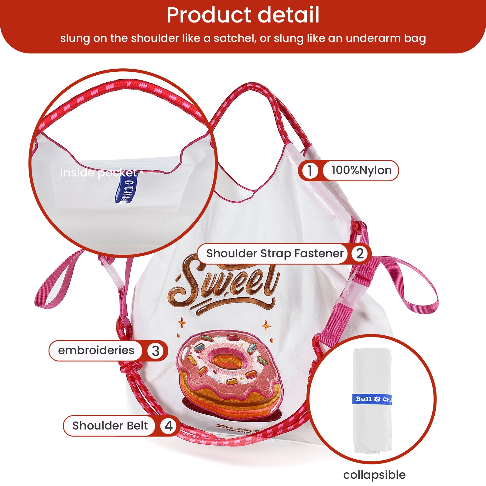 Guan&Ball Nylon Tote Bag for Women,Everyday Bag Handbags for Work Beach Gym