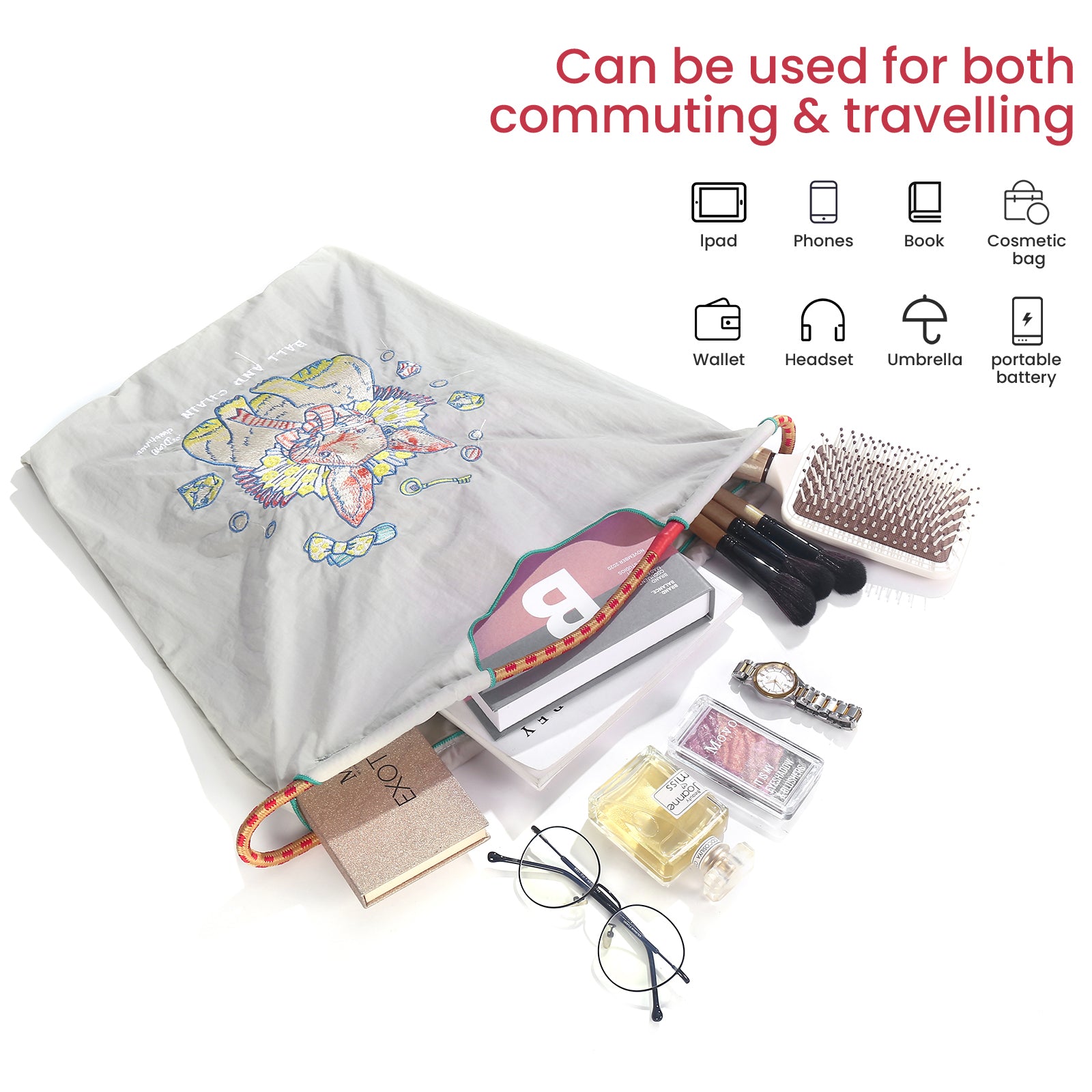 Ball&Chain Embroidery Tote Bag for Women（L）