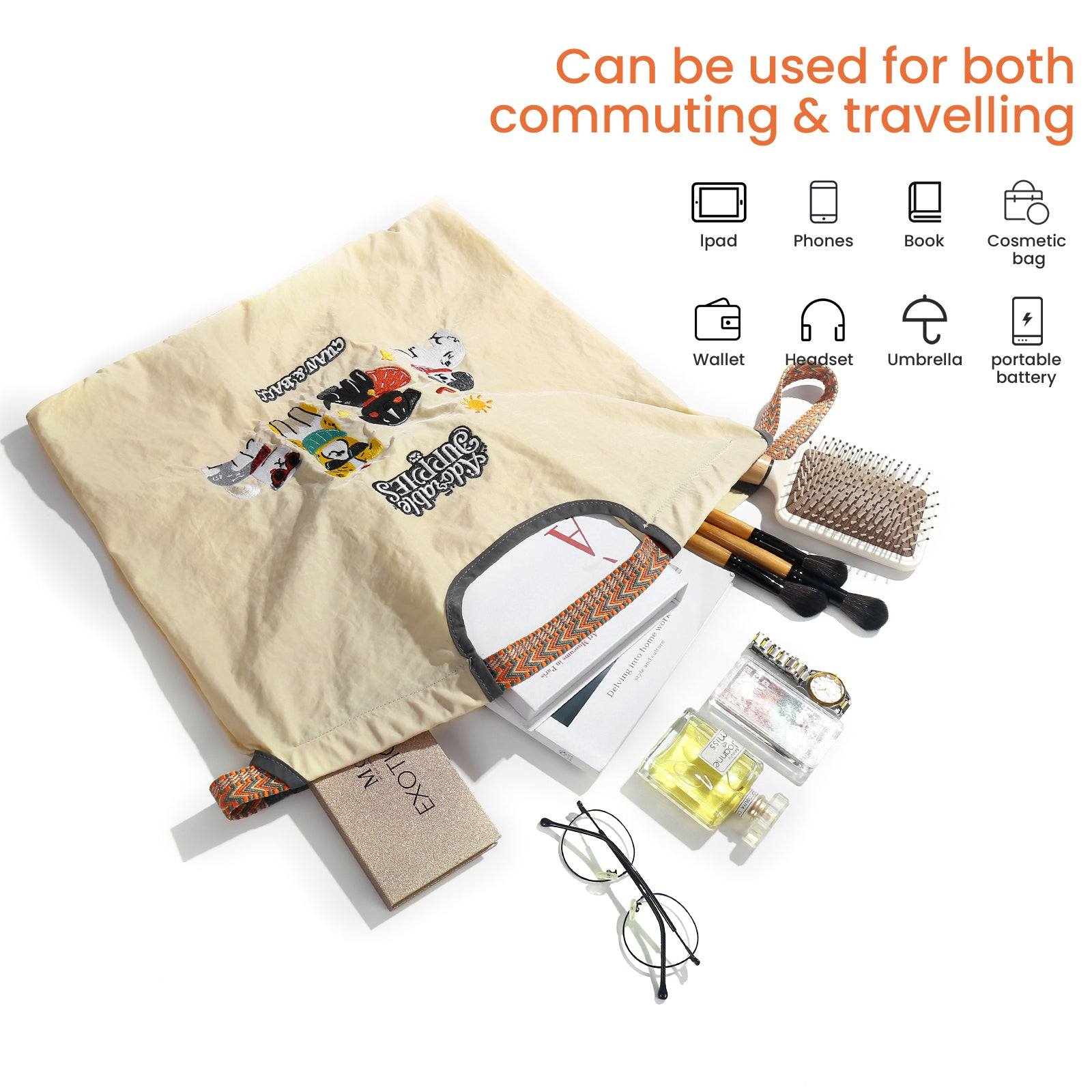 Foldable Tote Bag With Handle Large Shoulder Bag Handbag for Travel, Work，Personalized Present Bag Everything Tote Bag with Compartments