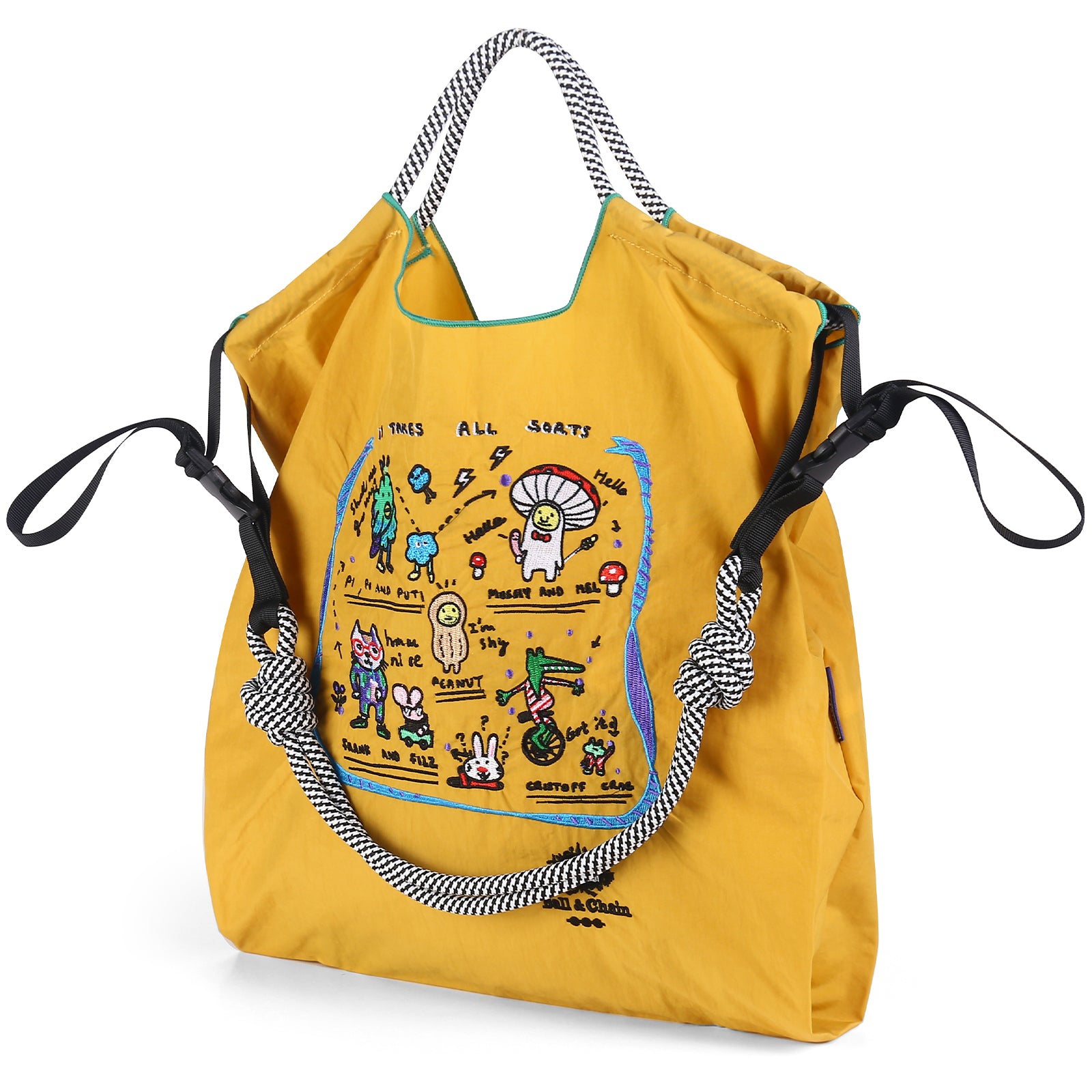 Ball&Chain Shoulder Tote Bag for Women, Nylon Top-Handle, Foldable Weekend Handbag（L）