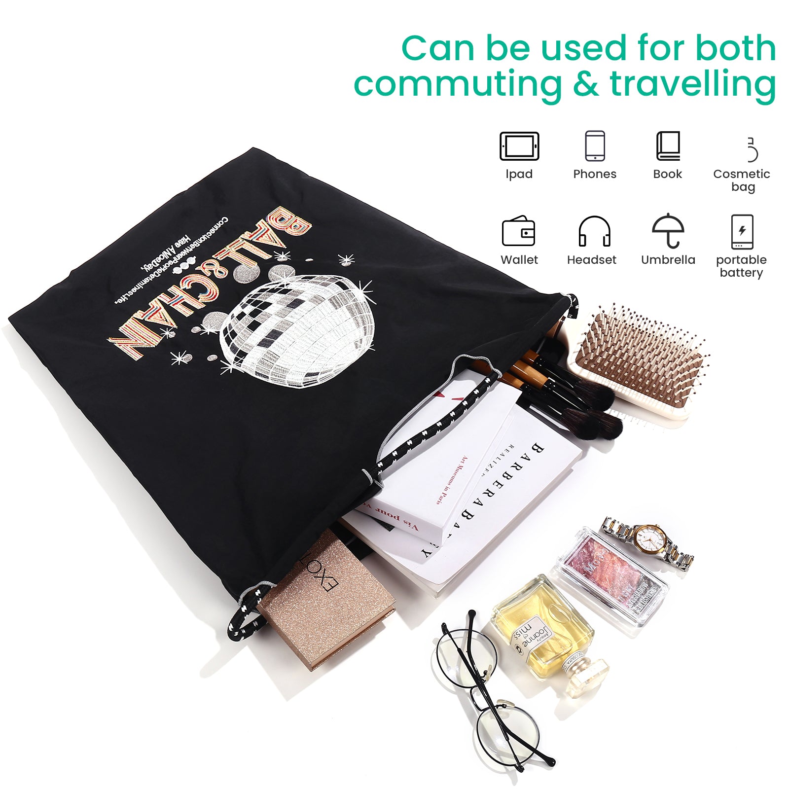 Ball&Chain Embroidery Tote Bag Women Work Bags Crossbody Bag Purse for Women Travel Bags Handbags Everyday Bag（M）