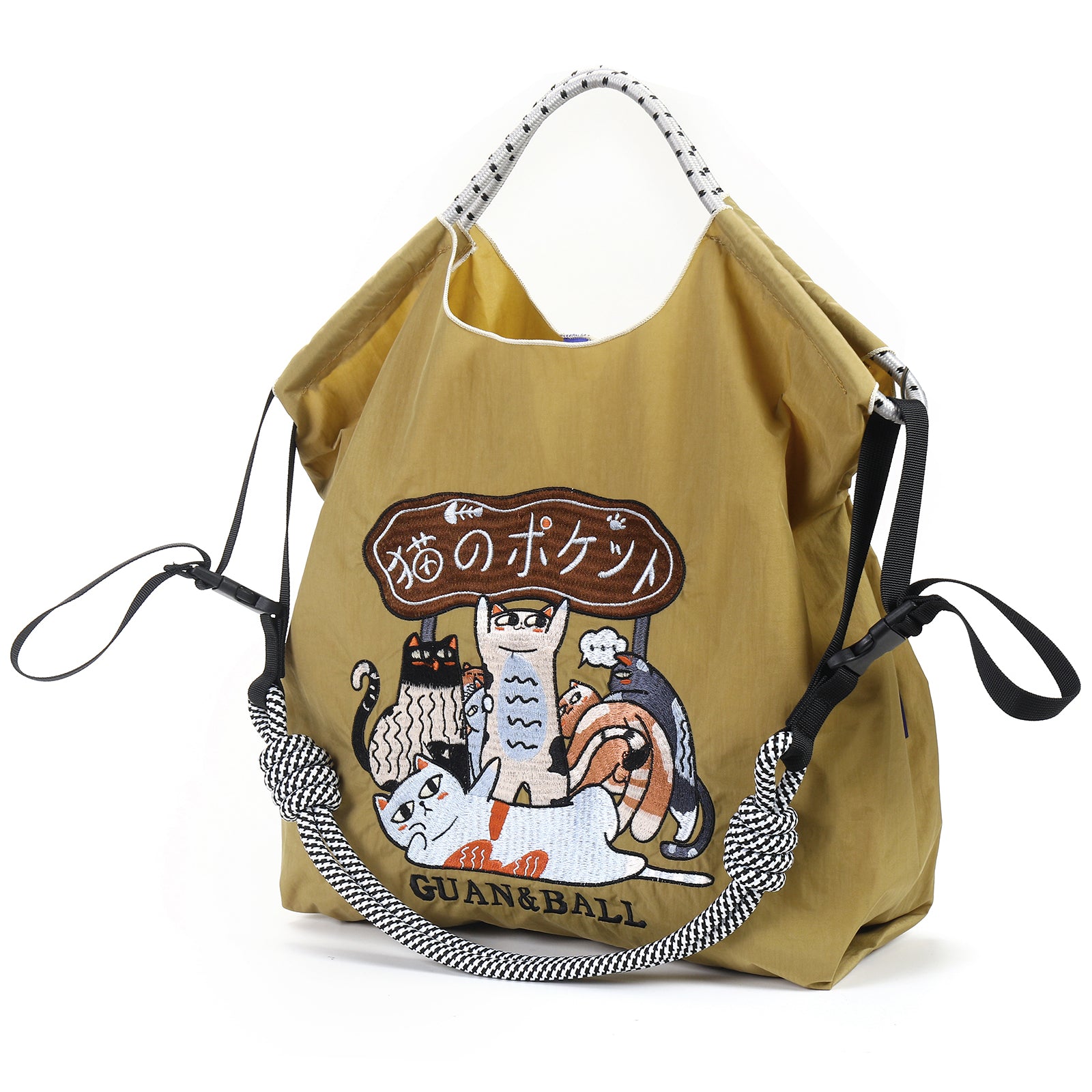 Guan&Ball The Lady Tote bag, waterproof nylon bag with lamb embroidery pattern, is the perfect companion for travel