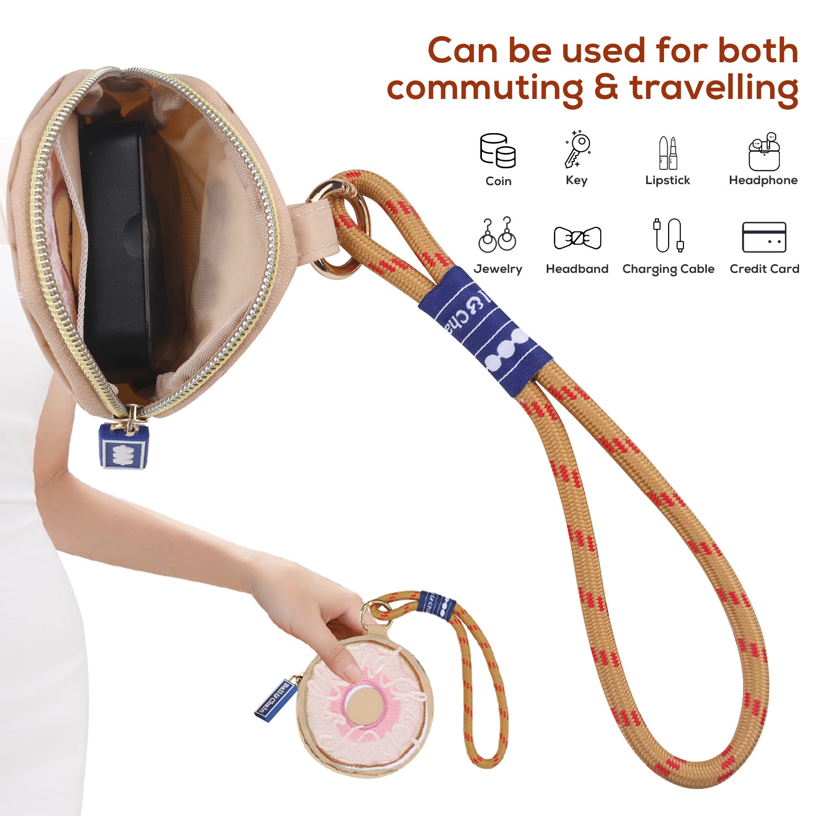 Ball&Chain Credit Card Holder Wallets for Women Nylon Zipper Card Case for Ladies Keychain Wallet