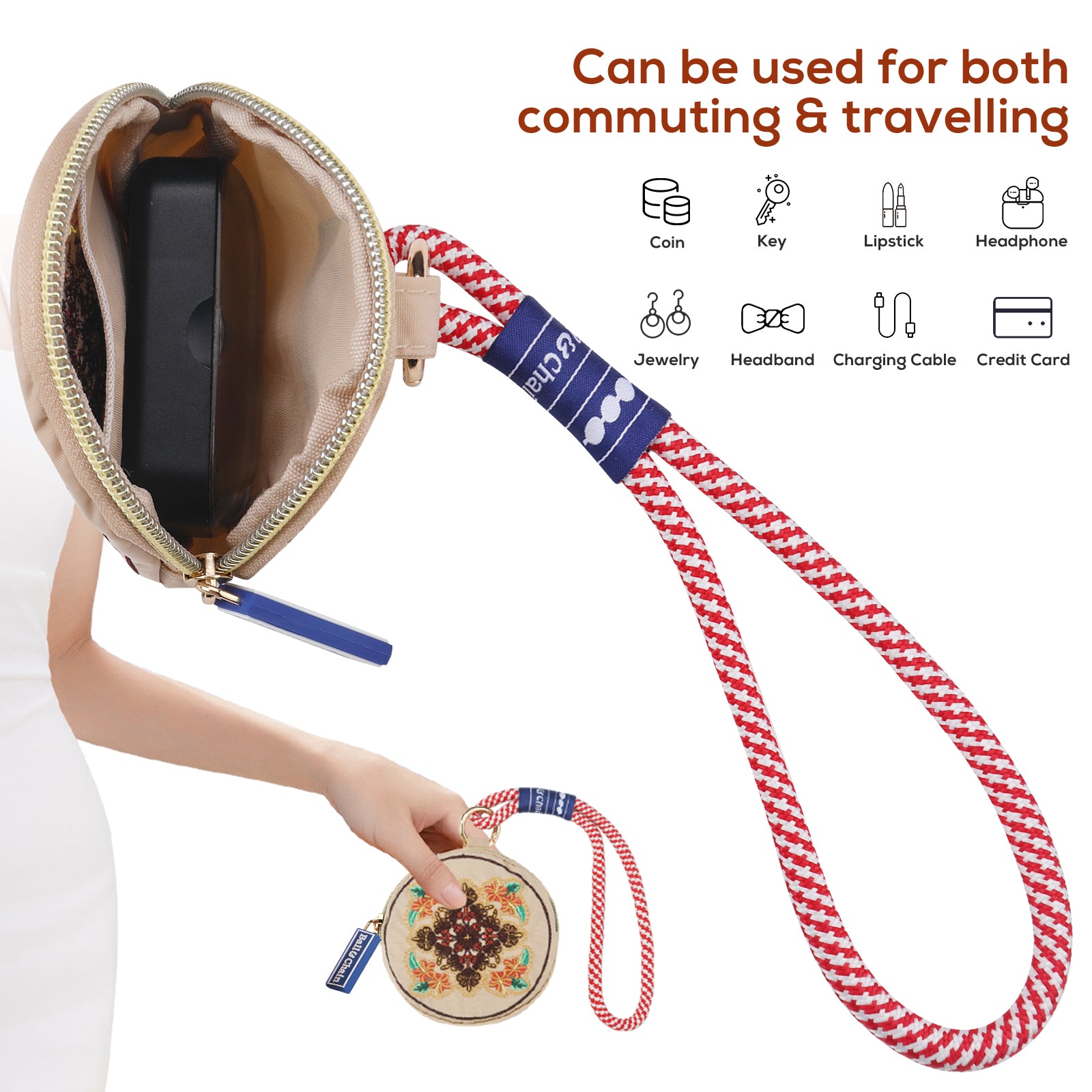 Ball&Chain Credit Card Holder Wallets for Women Nylon Zipper Card Case for Ladies Keychain Wallet