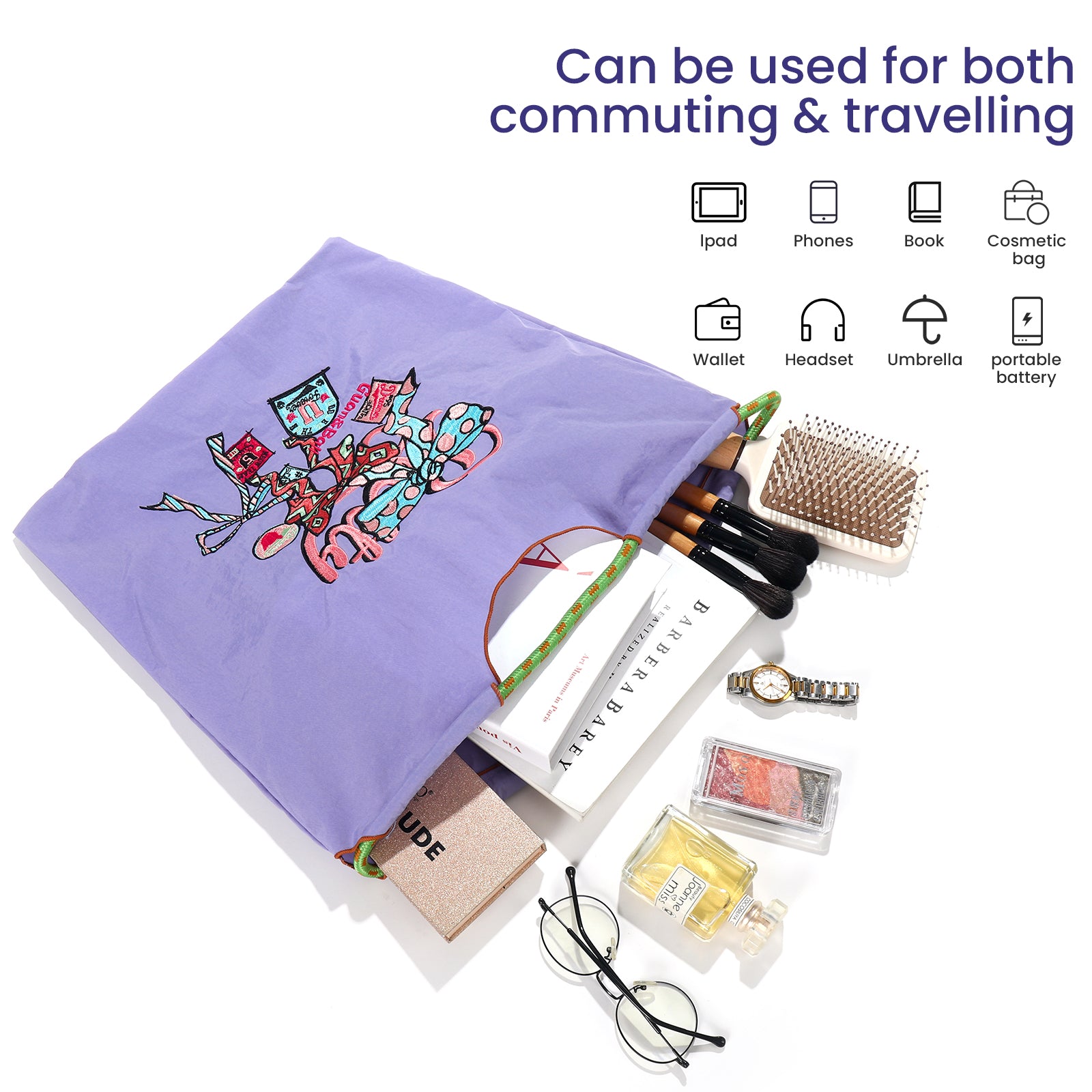 Guan&Ball Lady Tote Bag, a butterfly embroidered patterned nylon bag, is the perfect companion for travel and shopping