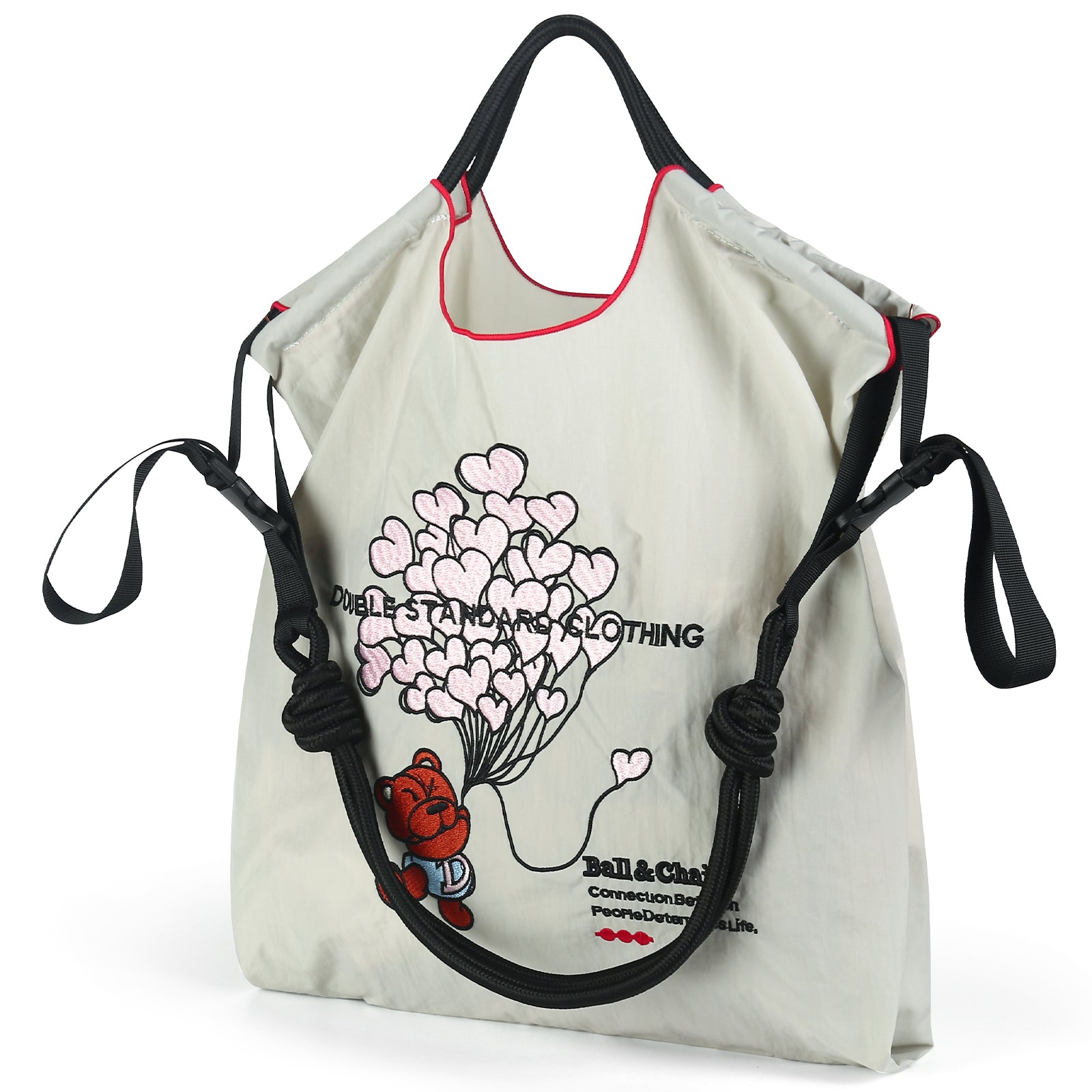 Ball&Chain Women Embroidery Shoulder Handbag Nylon Pockets Bag Ladies Crossbody Purse Fashion Tote Handle Satchel（L）