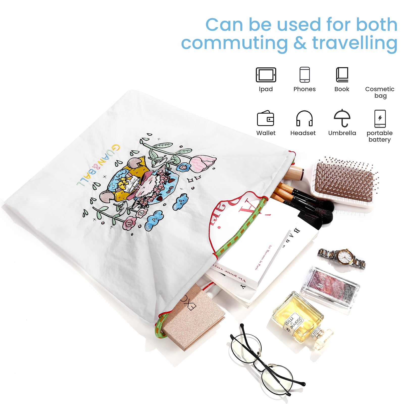 Guan&Ball Lady Tote bag, a lamb embroidered nylon bag, is the perfect companion for shopping and travel