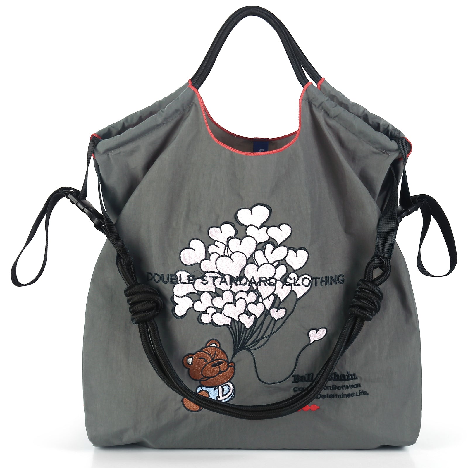 Ball&Chain Women Embroidery Shoulder Handbag Nylon Pockets Bag Ladies Crossbody Purse Fashion Tote Handle Satchel（L）