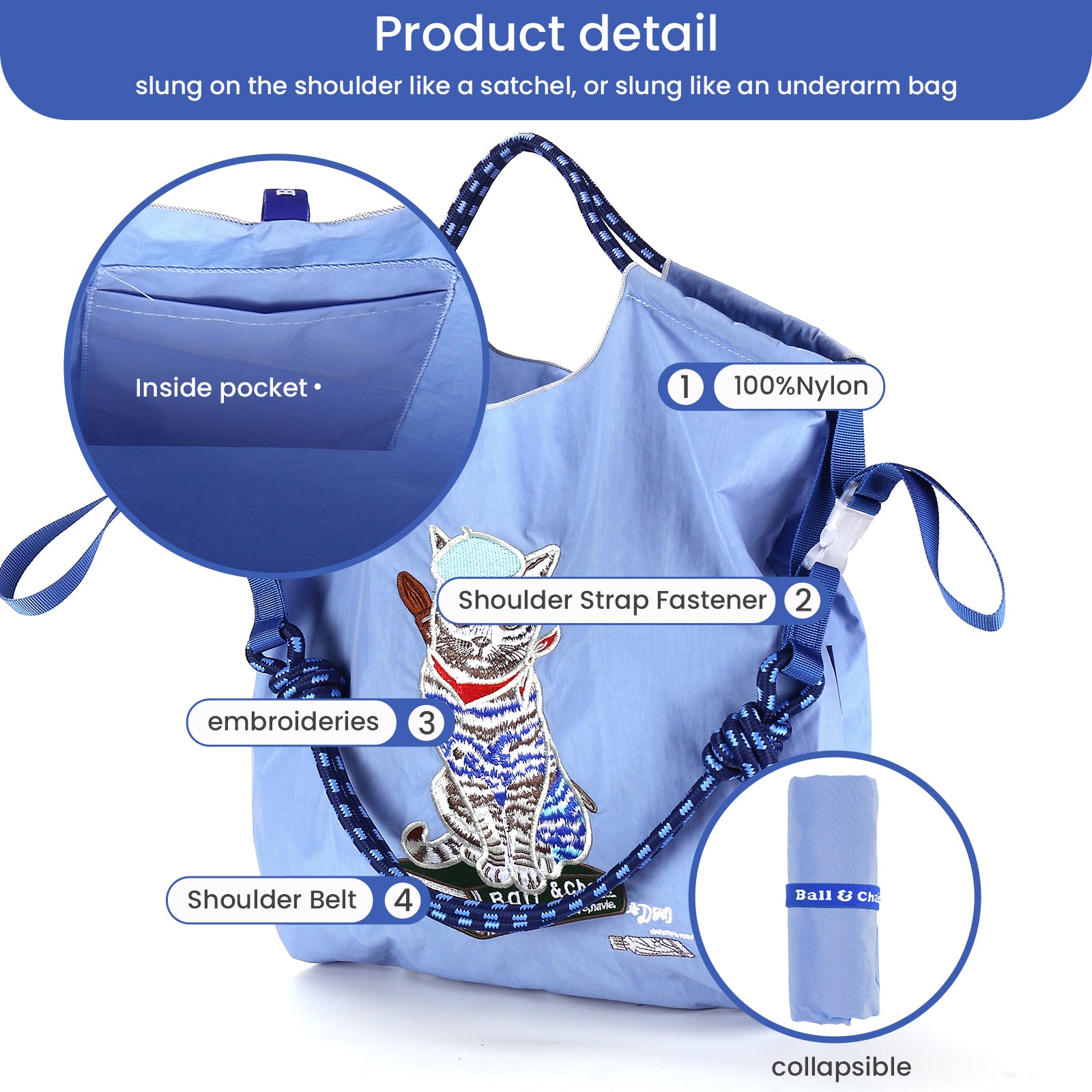 Ball&Chain Embroidery Tote Bag Women Work Bags Crossbody Bag Purse for Women Travel Bags Handbags Everyday Bag（M）