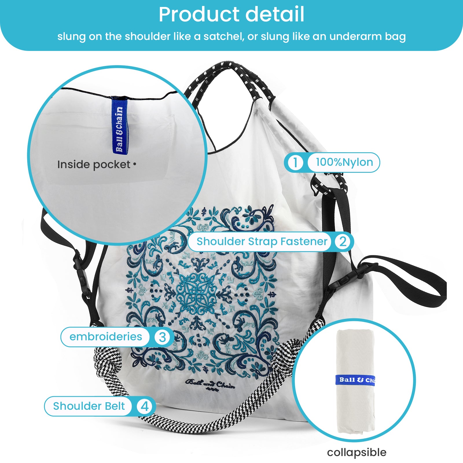Ball&Chain Nylon Tote Bags Personalized Birthday Gift for Women（L）