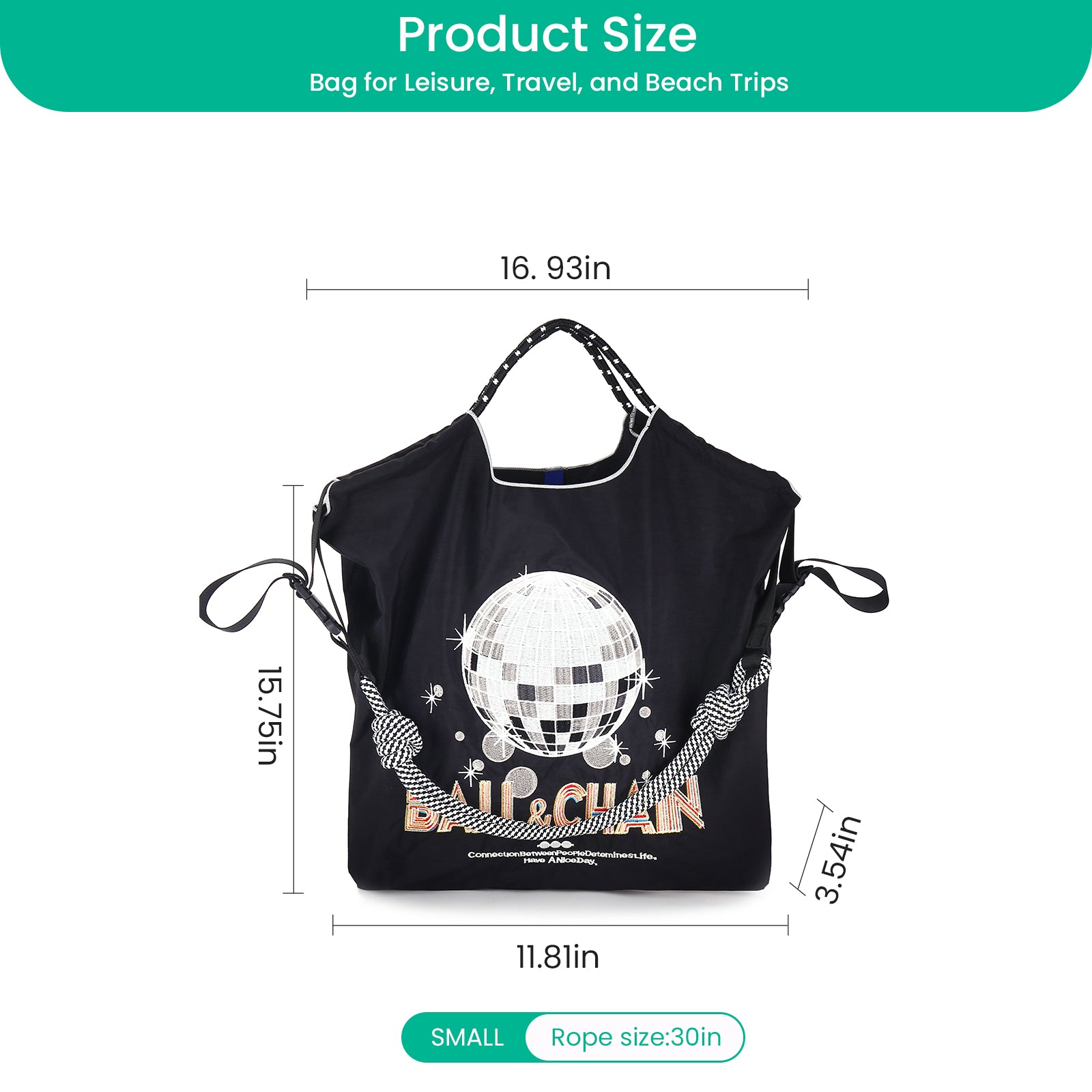 Ball&Chain Embroidery Tote Bag Women Work Bags Crossbody Bag Purse for Women Travel Bags Handbags Everyday Bag（M）