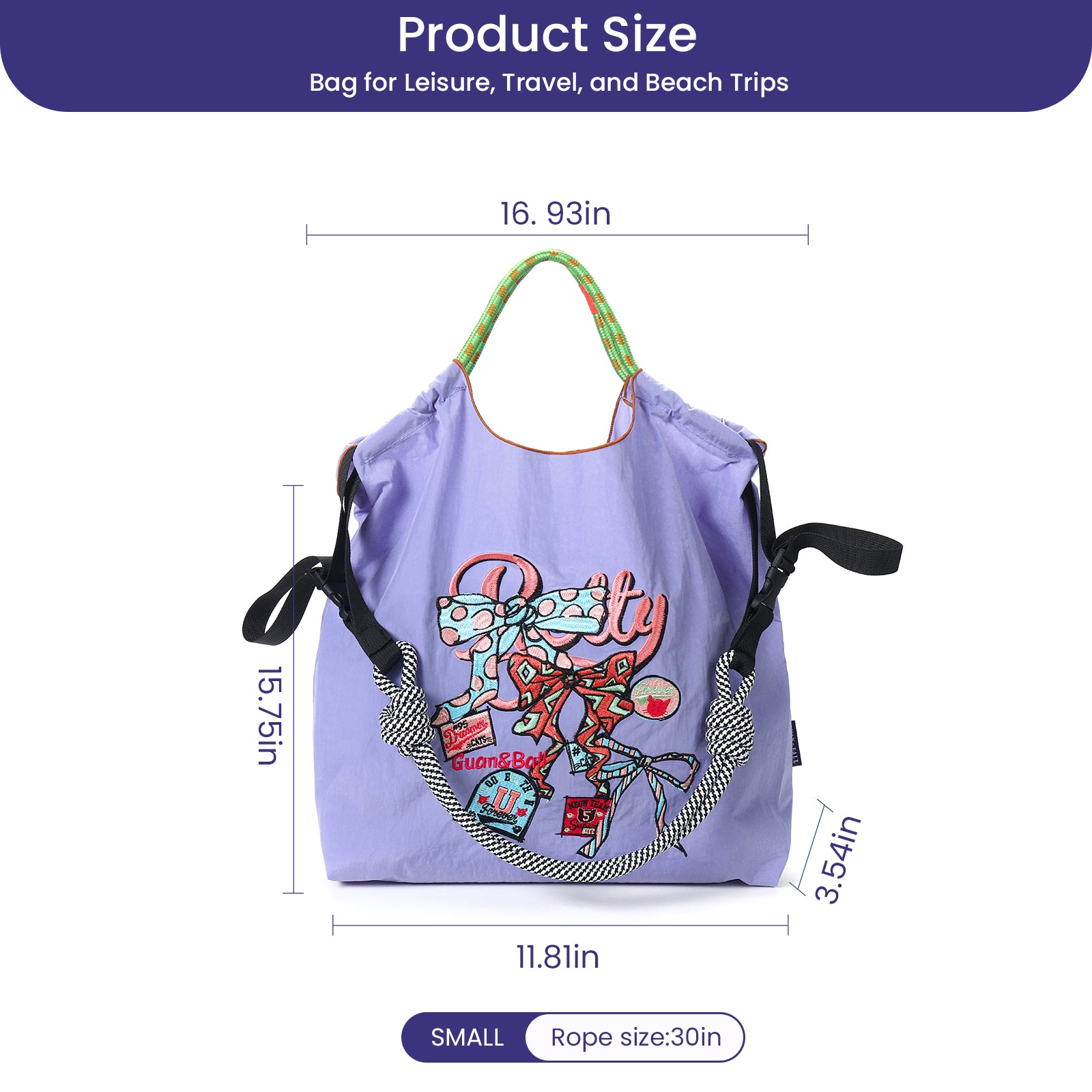 Guan&Ball Lady Tote Bag, a butterfly embroidered patterned nylon bag, is the perfect companion for travel and shopping