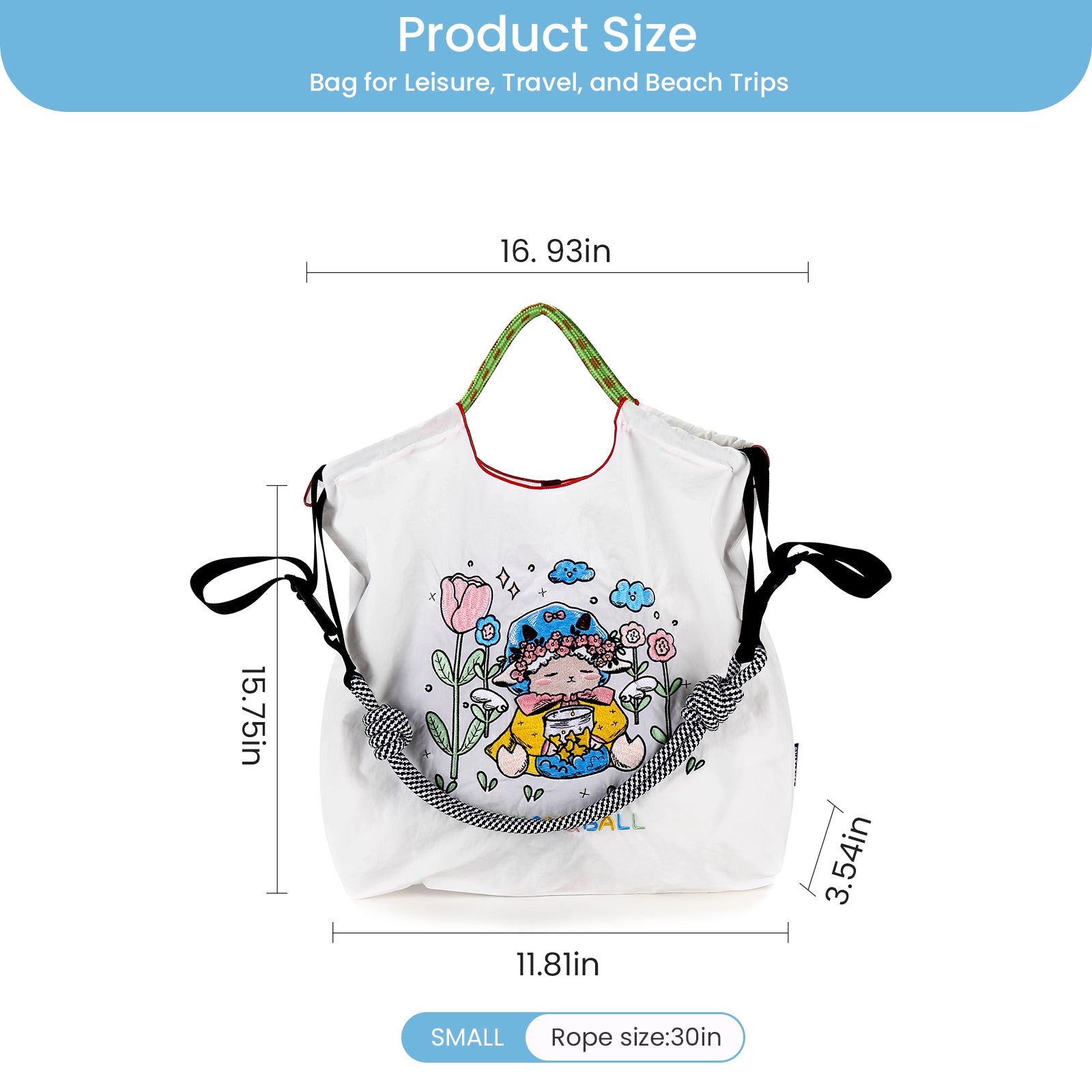 Guan&Ball Lady Tote bag, a lamb embroidered nylon bag, is the perfect companion for shopping and travel