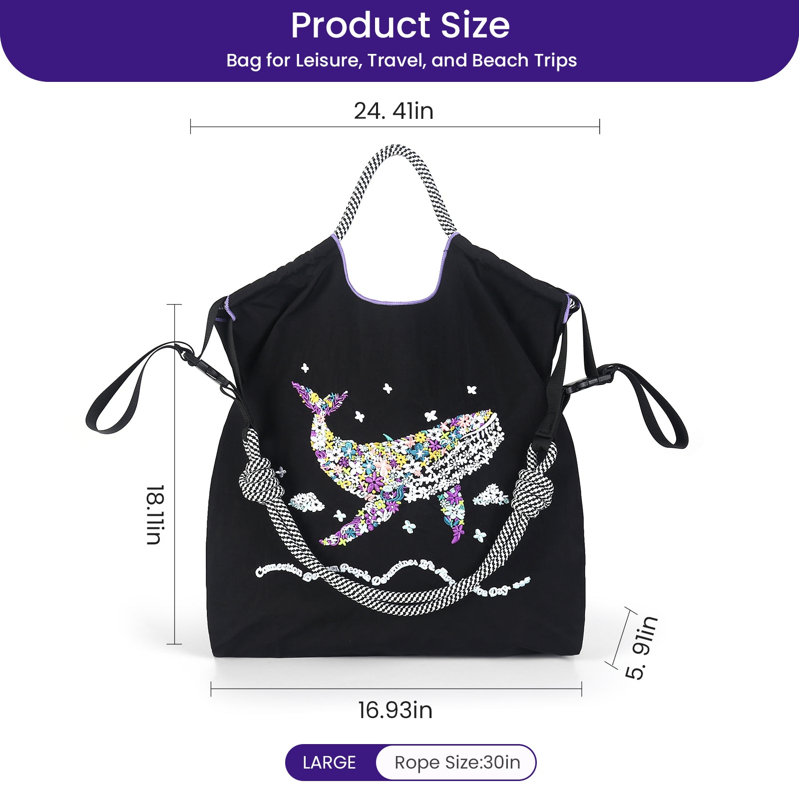 Ball&Chain Women's Fashion Handbag Embroidered Exquisite Butterfly Nylon Handbag Designed for Travel, Beach Bags（L）