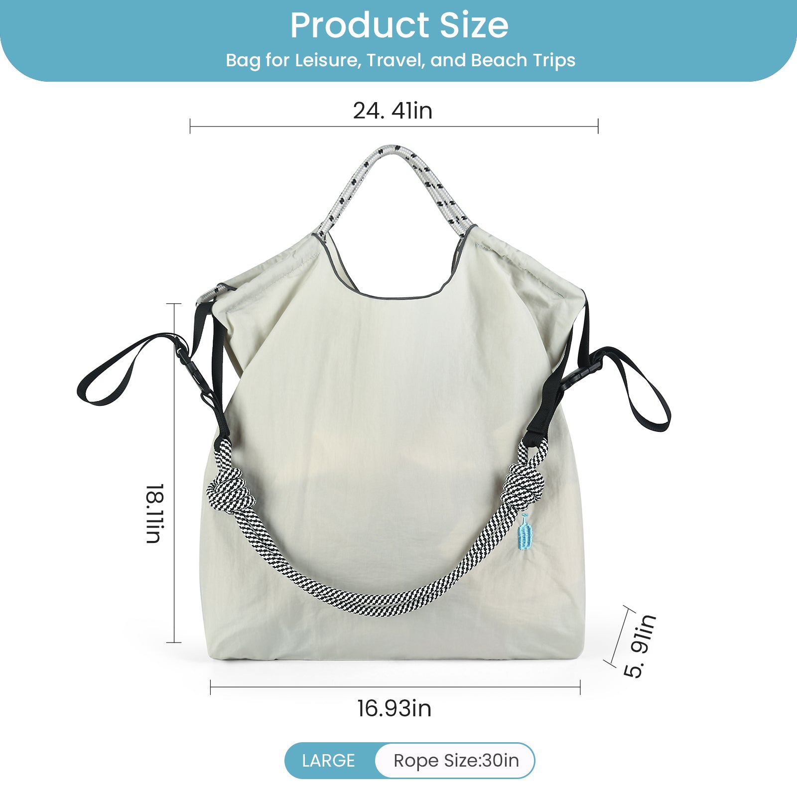 Ball&Chain Stylish Women's Reusable Shopping Bag for Leisure, Travel, and Beach（L）