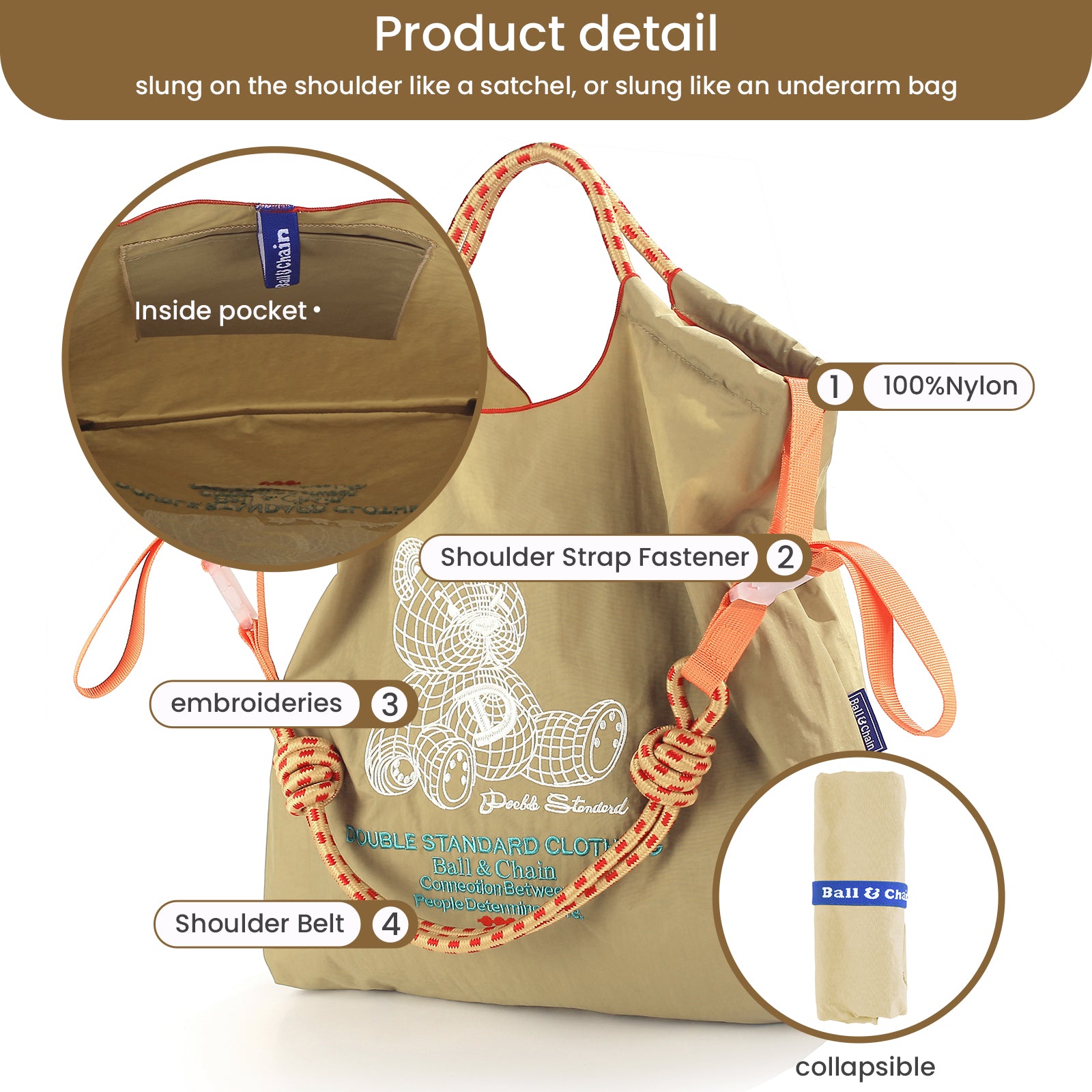 Ball&Chain Tote Bag for Women, Foldable Tote Bag With Handle Large Shoulder Bag(L)