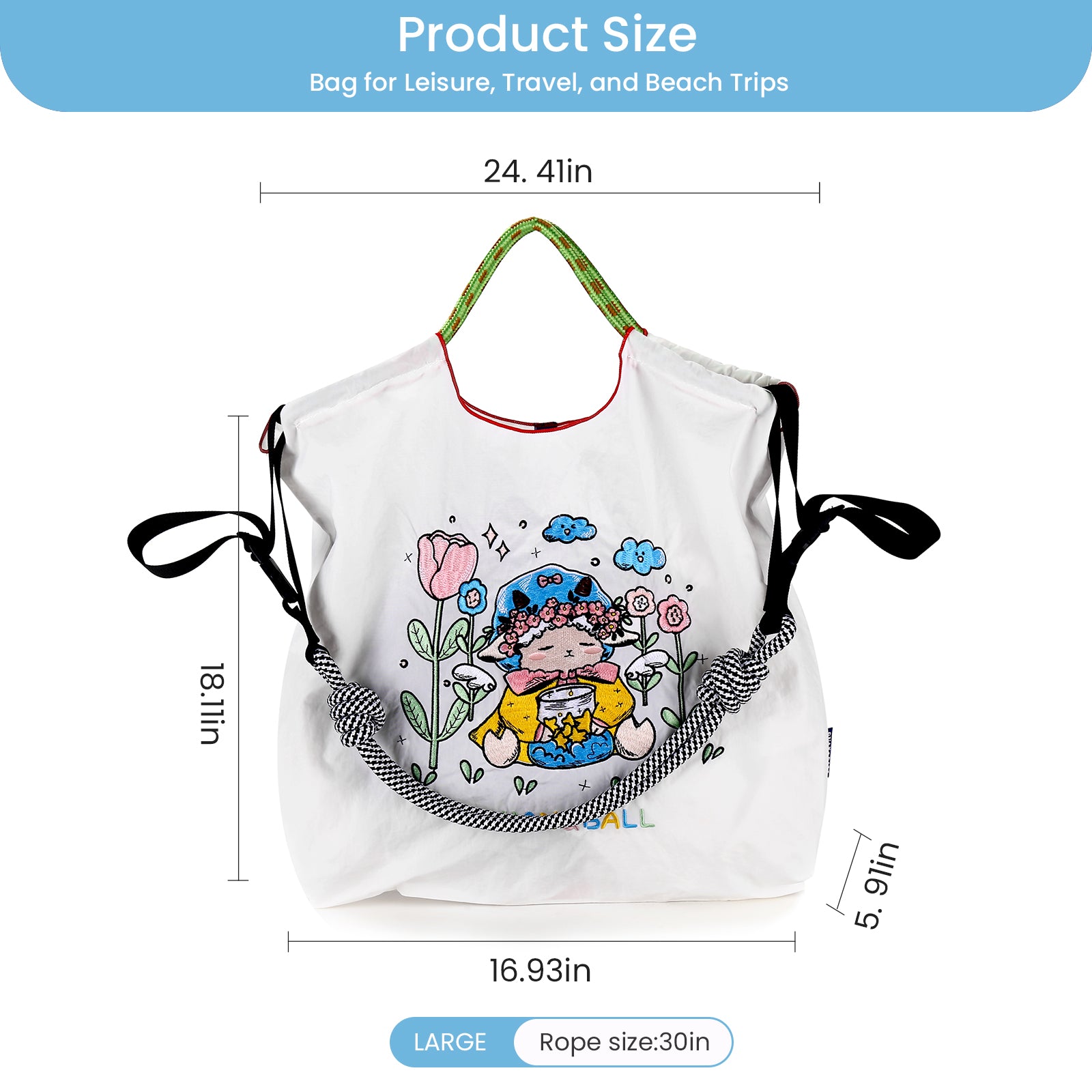 Guan&Ball Lady Tote bag, a lamb embroidered nylon bag, is the perfect companion for shopping and travel