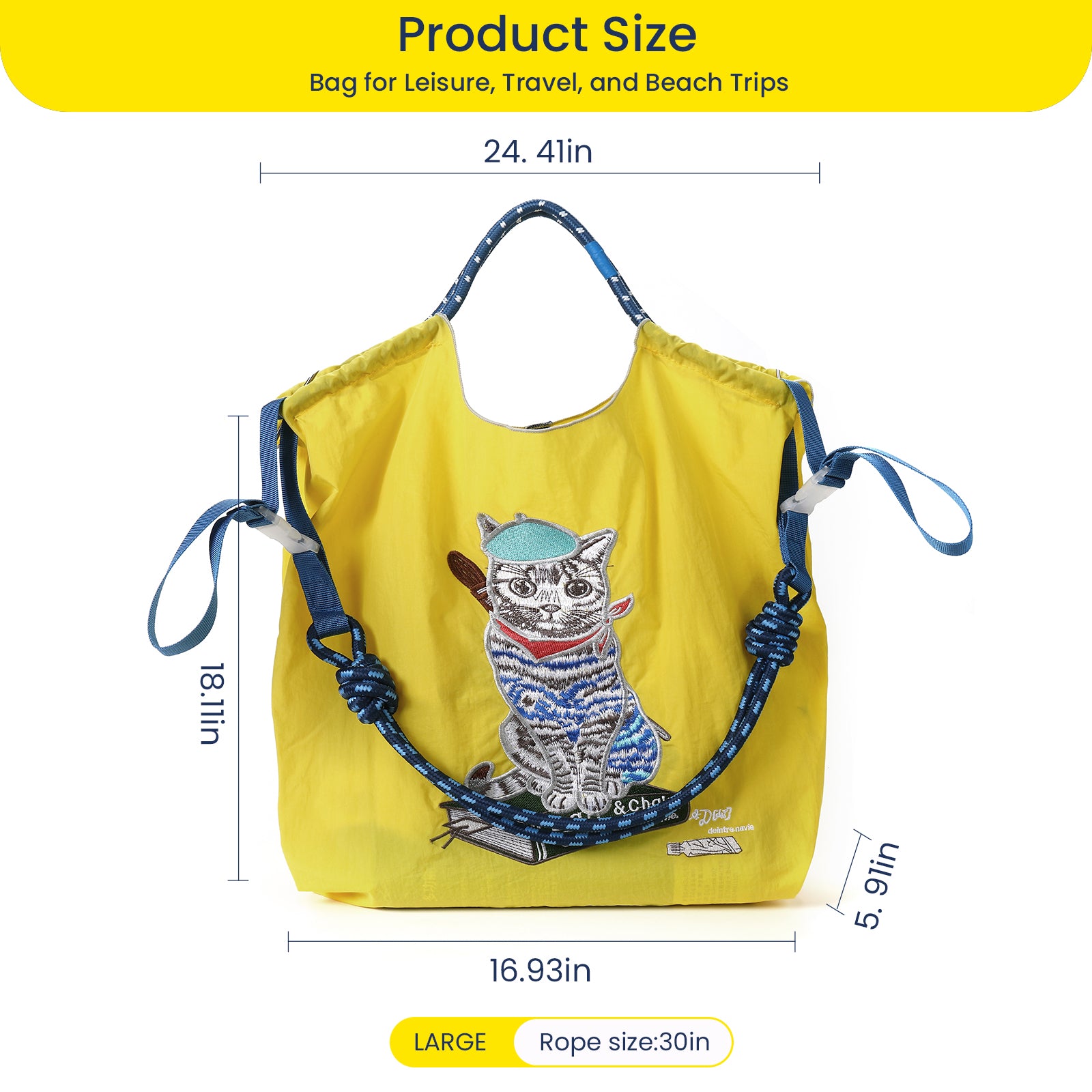 Ball&Chain Embroidery Tote Bag Women Work Bags Crossbody Bag Purse for Women（L）