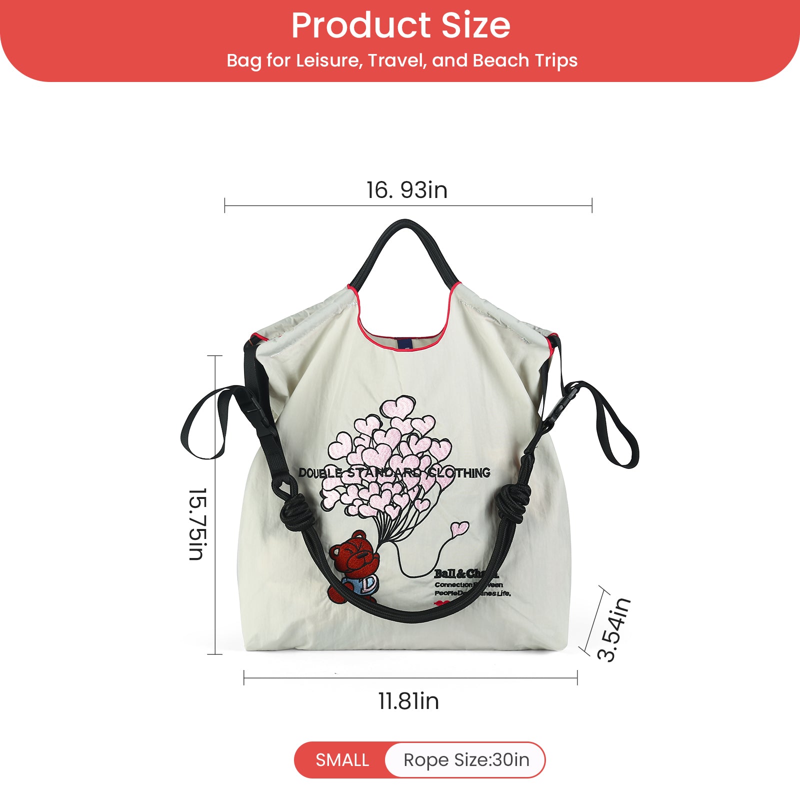 Ball&Chain Women Embroidery Shoulder Handbag Nylon Pockets Bag Ladies Crossbody Purse Fashion Tote Handle Satchel（L）