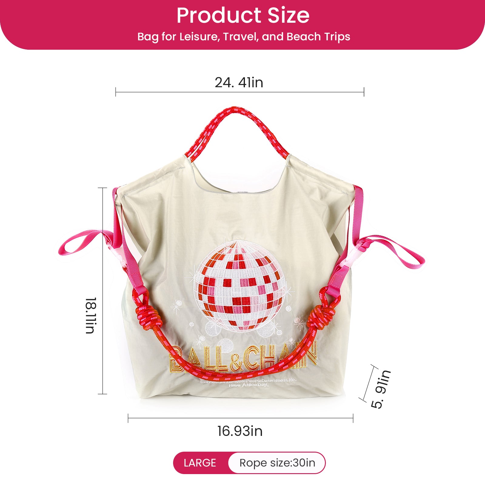 Ball&Chain Embroidery Nylon Tote Bag for Women, Bridal Shower Gifts for Bride（L）