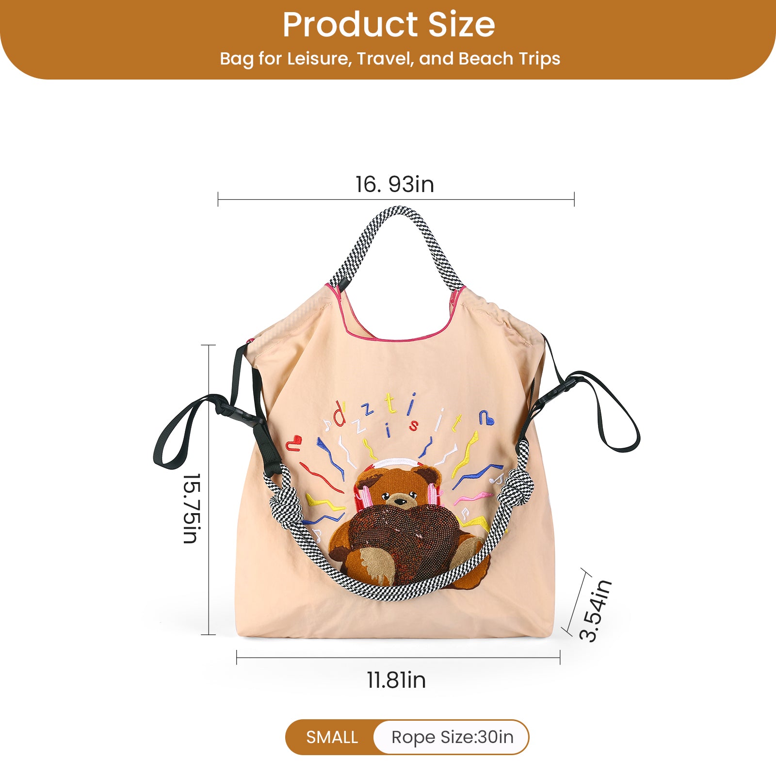 Ball&Chain Embroidery Initial Nylon Tote Bag,Personalized Present Suitable for Travel,Beach,is a Great Gift Women（M）