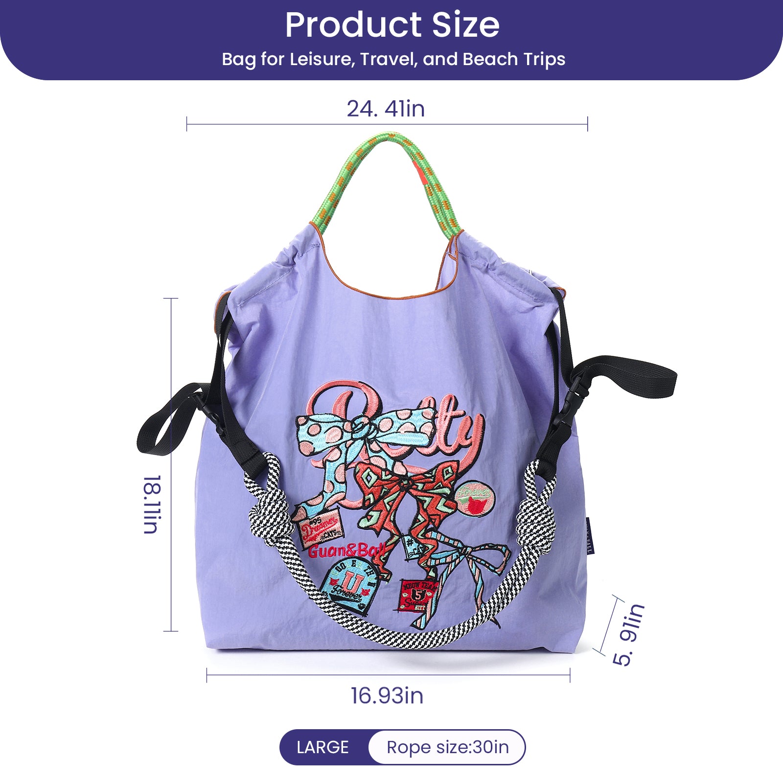 Guan&Ball Lady Tote Bag, a butterfly embroidered patterned nylon bag, is the perfect companion for travel and shopping