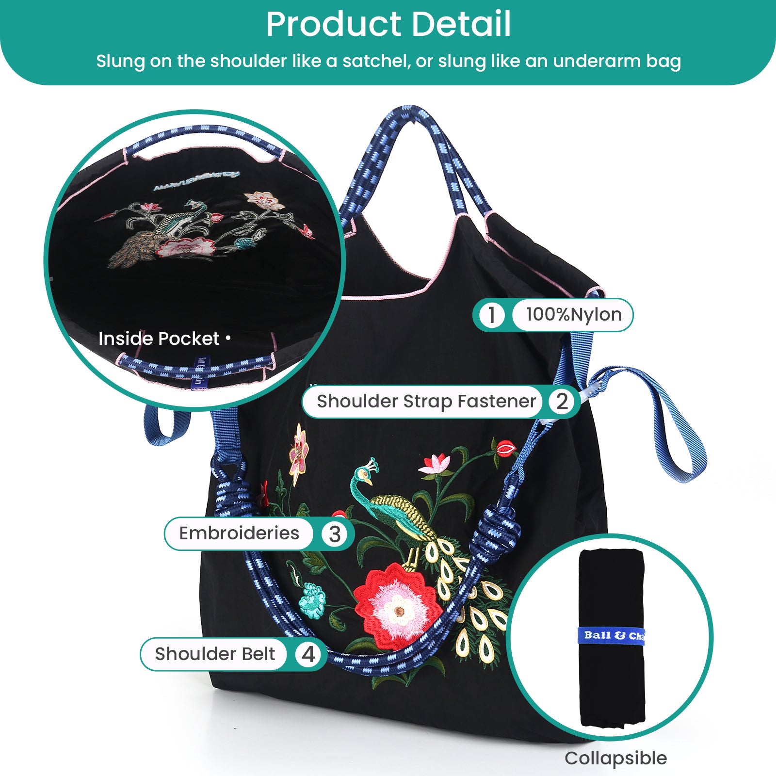 Ball&Chain Nylon Tote Bags Personalized Birthday Gift for Women（L）
