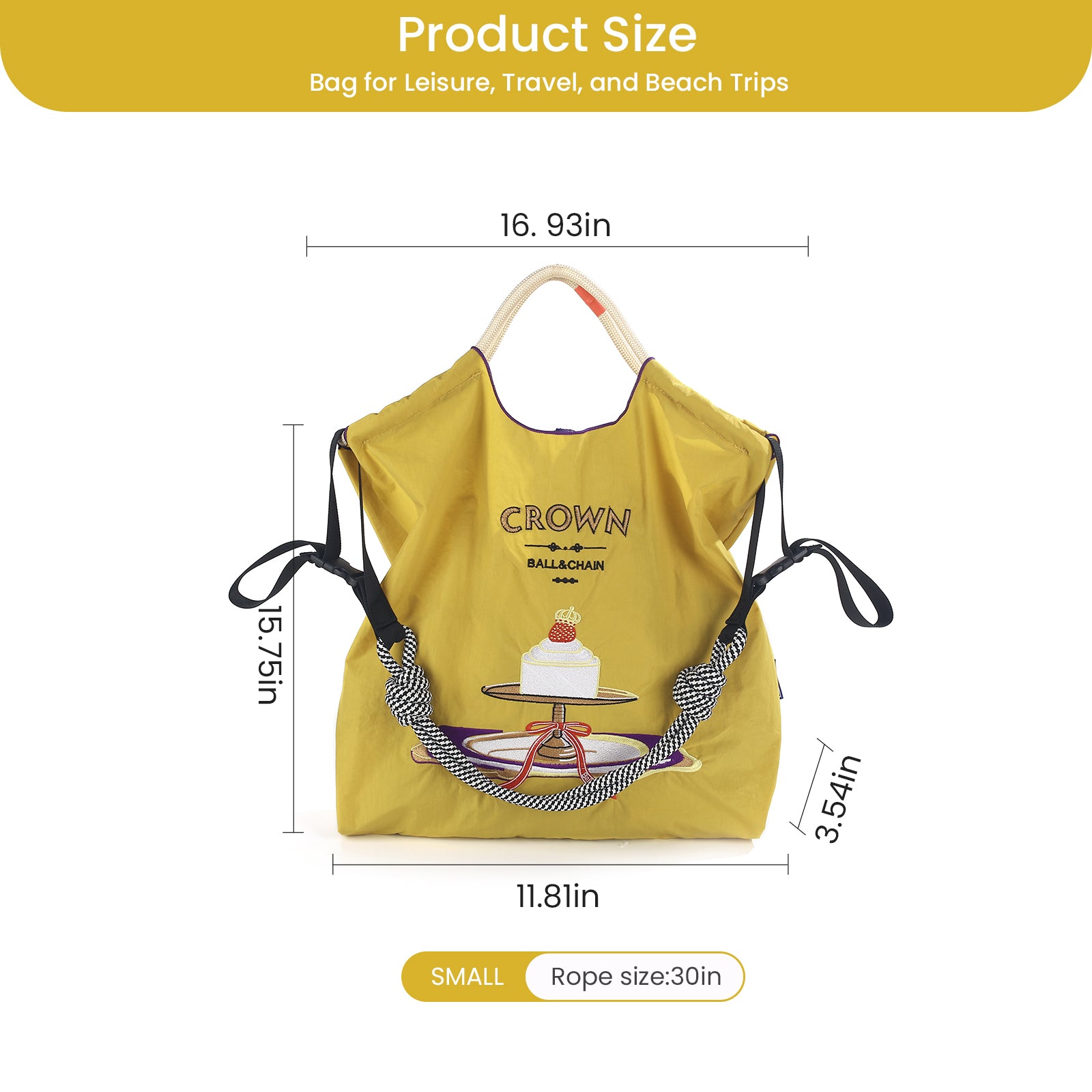 Ball&Chain Cake Pattern Embroidery Nylon Bag with Pulling Rope Pocket Personalized Tote Bags for Mom Teacher Friend（M）