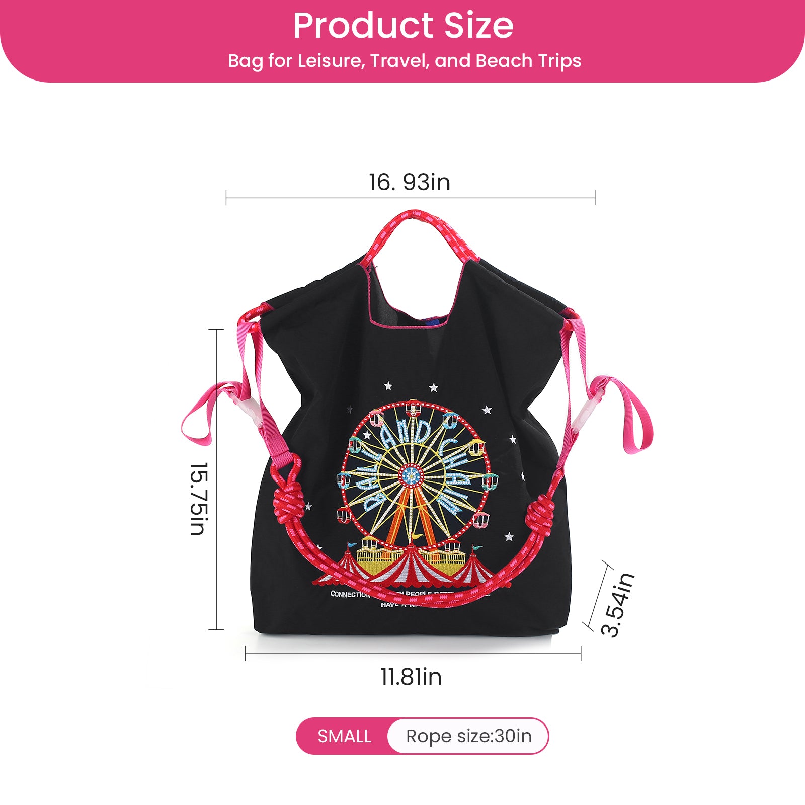 Ball&Chain Embroidery Ferris Wheel Nylon Tote Bag for Women, HandBags Large Capacity Casual Handbags for Mom Teacher Friend（M）