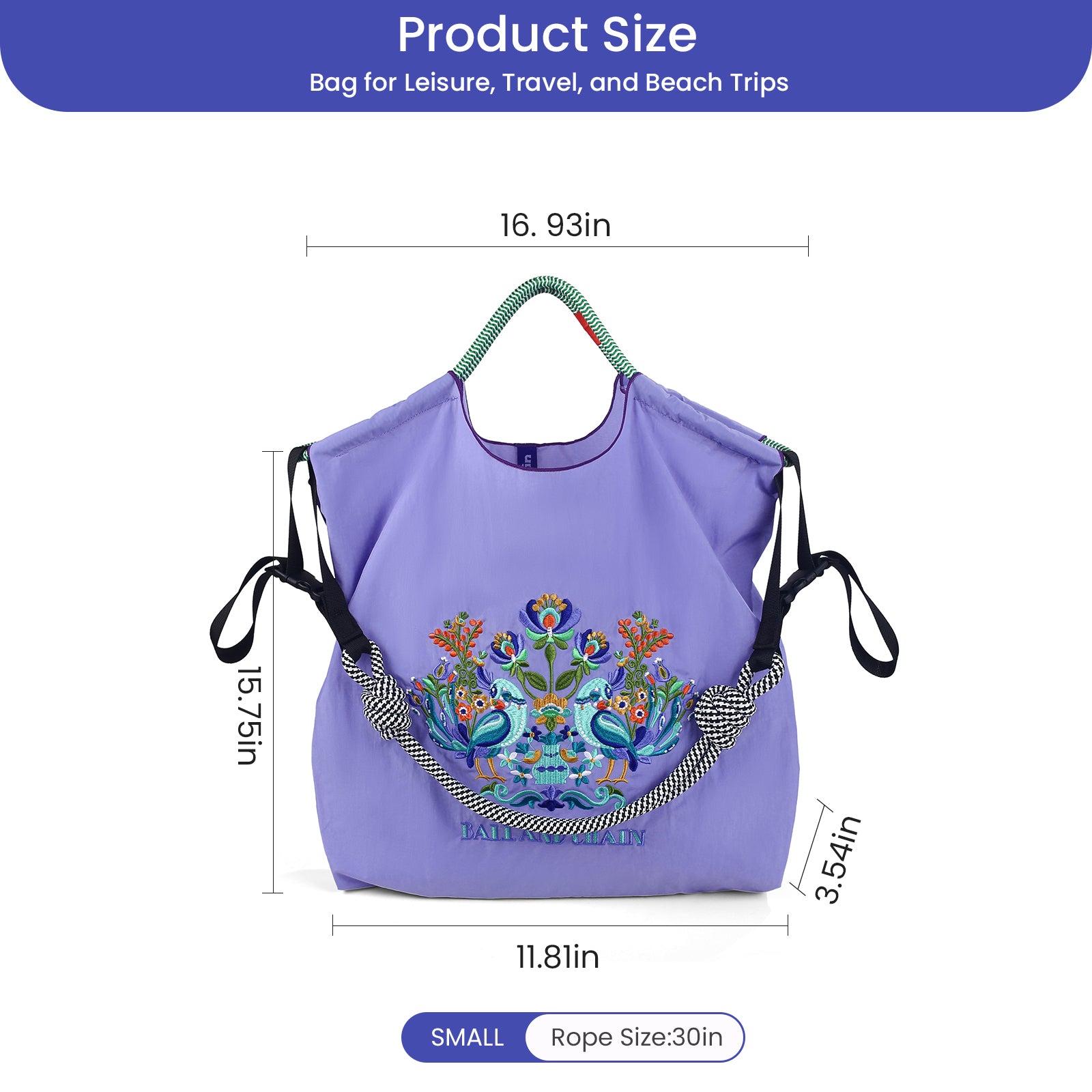 Ball&Chain Shoulder Tote Bag for Women, Nylon Top-Handle(L)