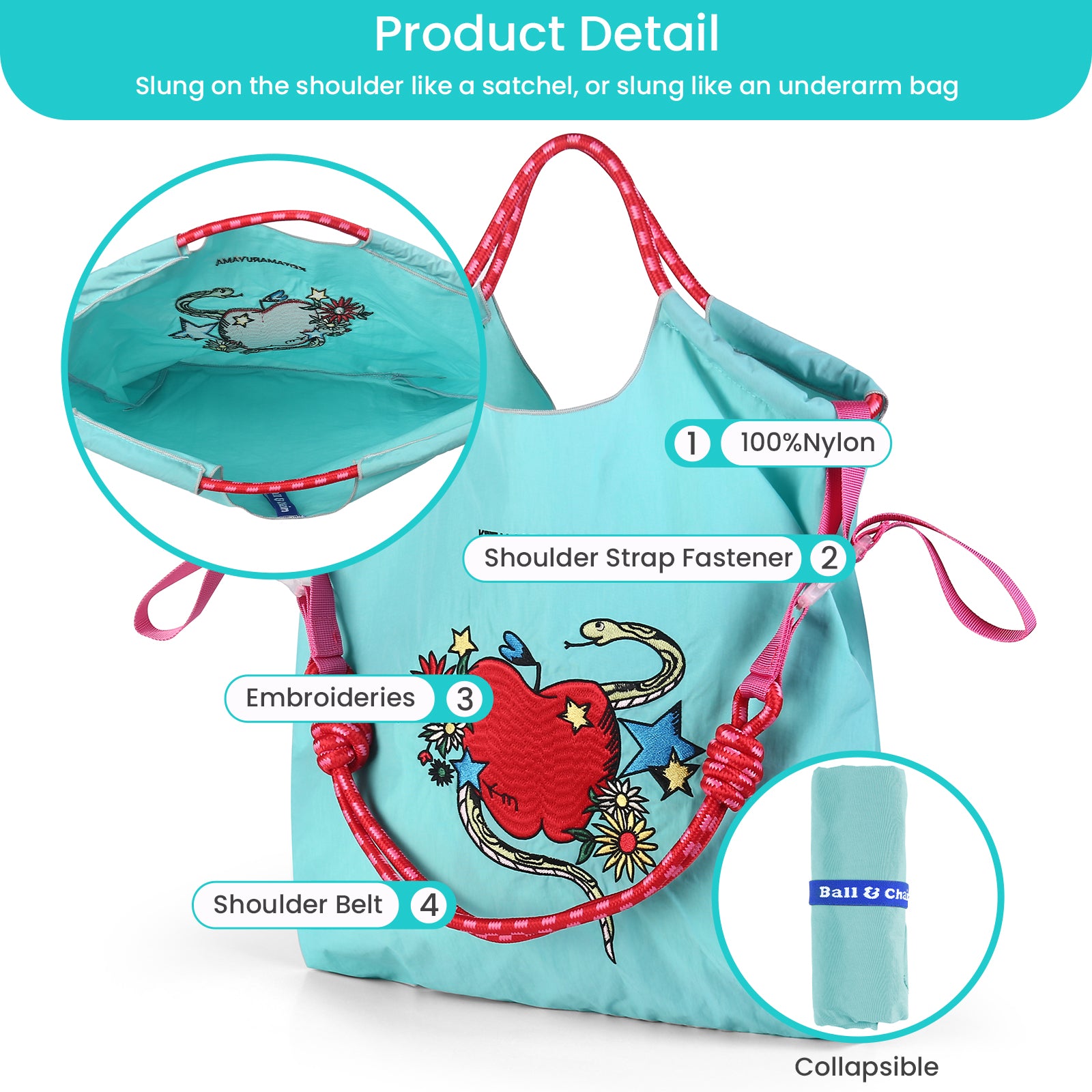 Ball&Chain Women's The Large Tote Bag Nylon Aesthetic Tote Bag for Women Shopping Bags(L)