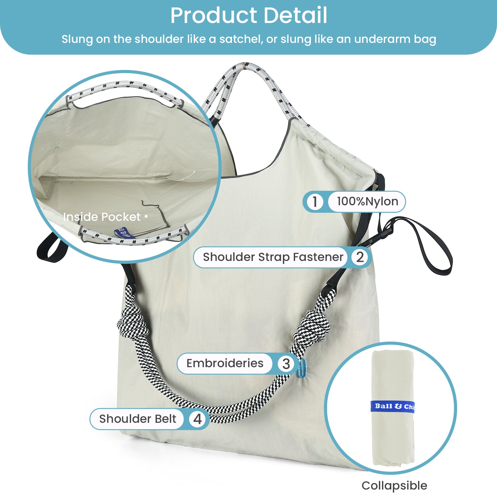 Ball&Chain Stylish Women's Reusable Shopping Bag for Leisure, Travel, and Beach（L）