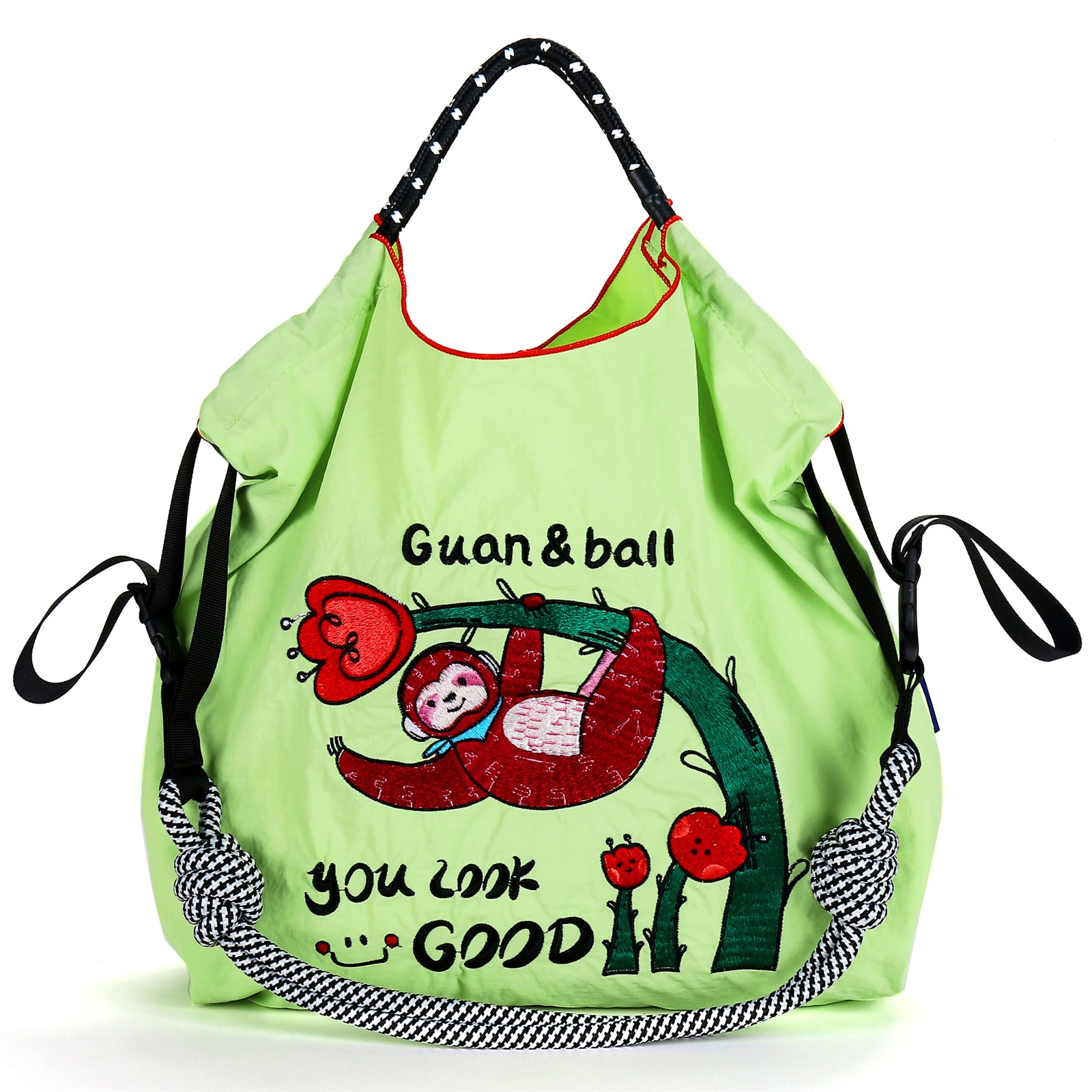 Guan&Ball Embroidery Initial Nylon Tote Bag, Women Travel Bags Handbags Everyday Bag