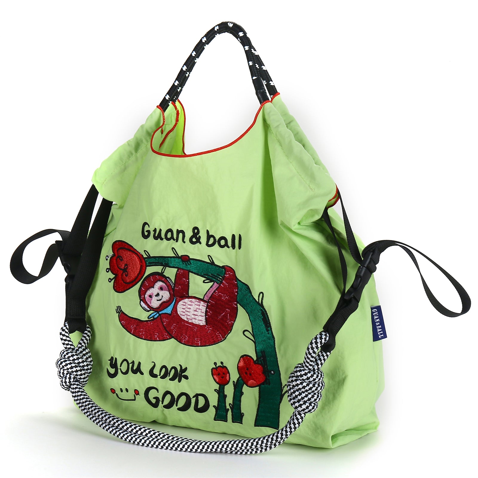 Guan&Ball Embroidery Initial Nylon Tote Bag, Women Travel Bags Handbags Everyday Bag