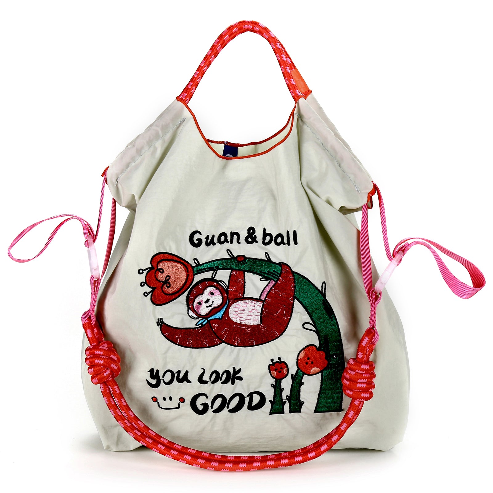 Guan&Ball Embroidery Initial Nylon Tote Bag, Women Travel Bags Handbags Everyday Bag