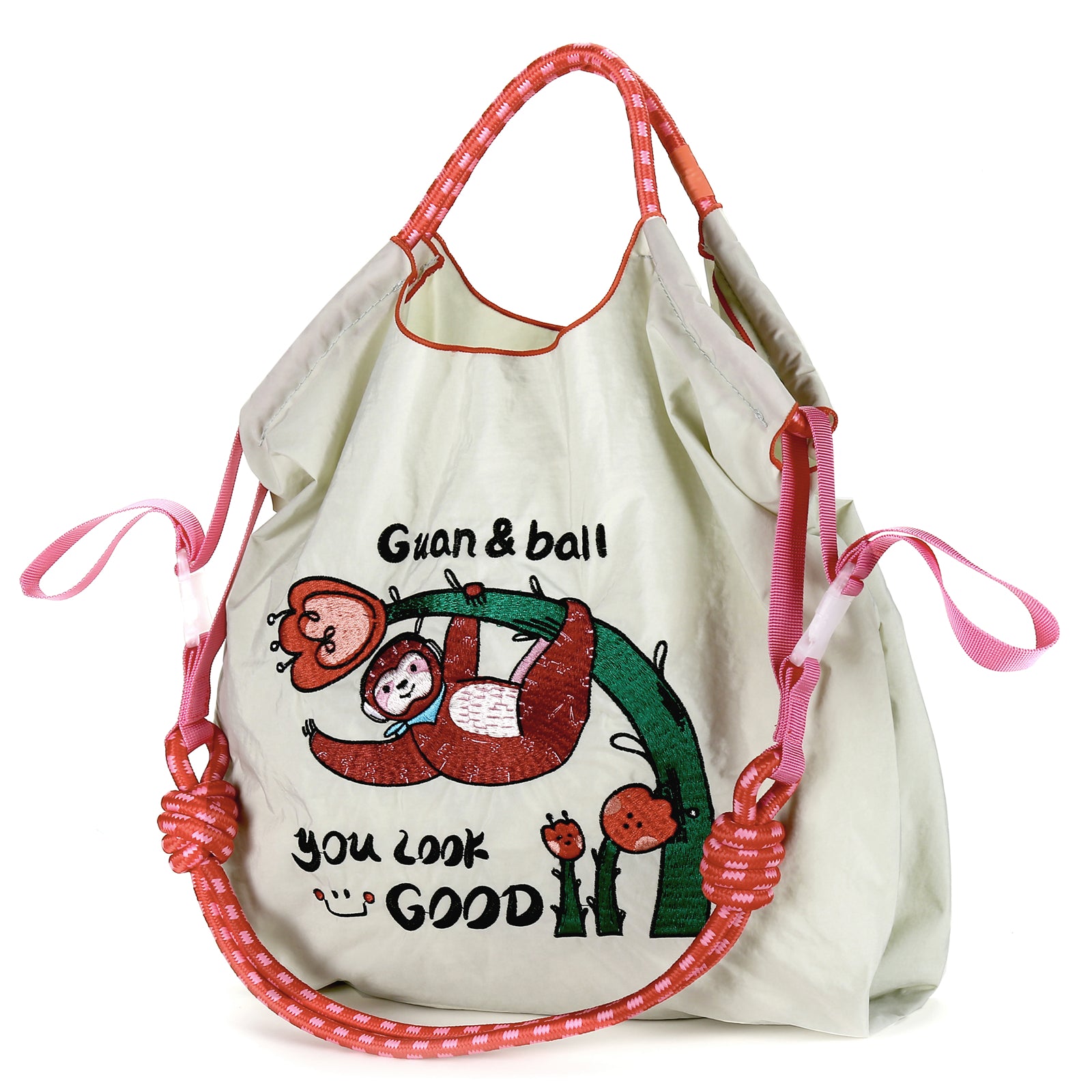 Guan&Ball Embroidery Initial Nylon Tote Bag, Women Travel Bags Handbags Everyday Bag