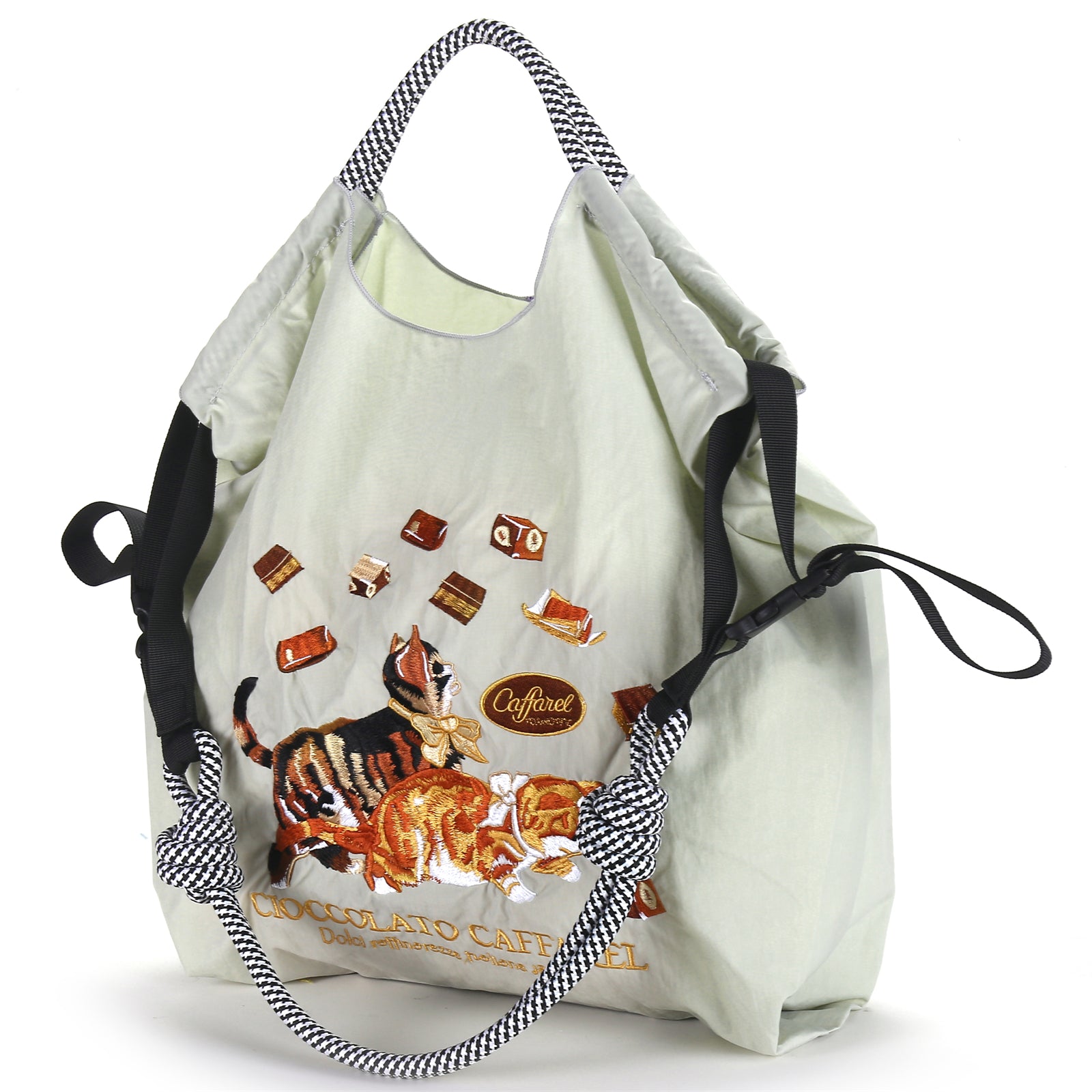 Ball&Chain  Women Embroidery Shoulder Handbag Nylon Pockets Bag Ladies Crossbody Purse Fashion Tote Handle Satchel（L）