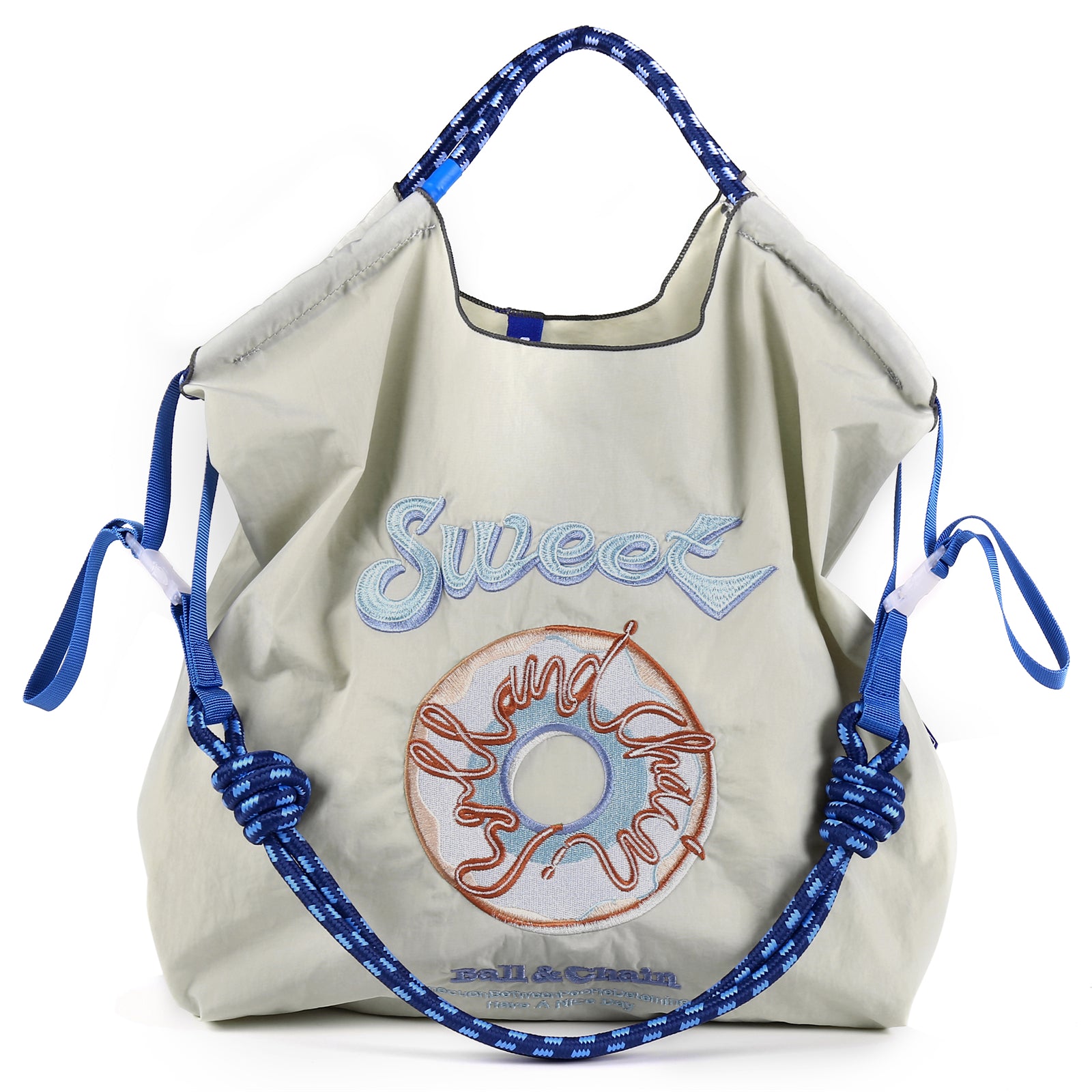 Ball&Chain Embroidered Doughnut Pattern Tote Bag，Women's Leisure Shopping Bag, 15x16 inches(M)