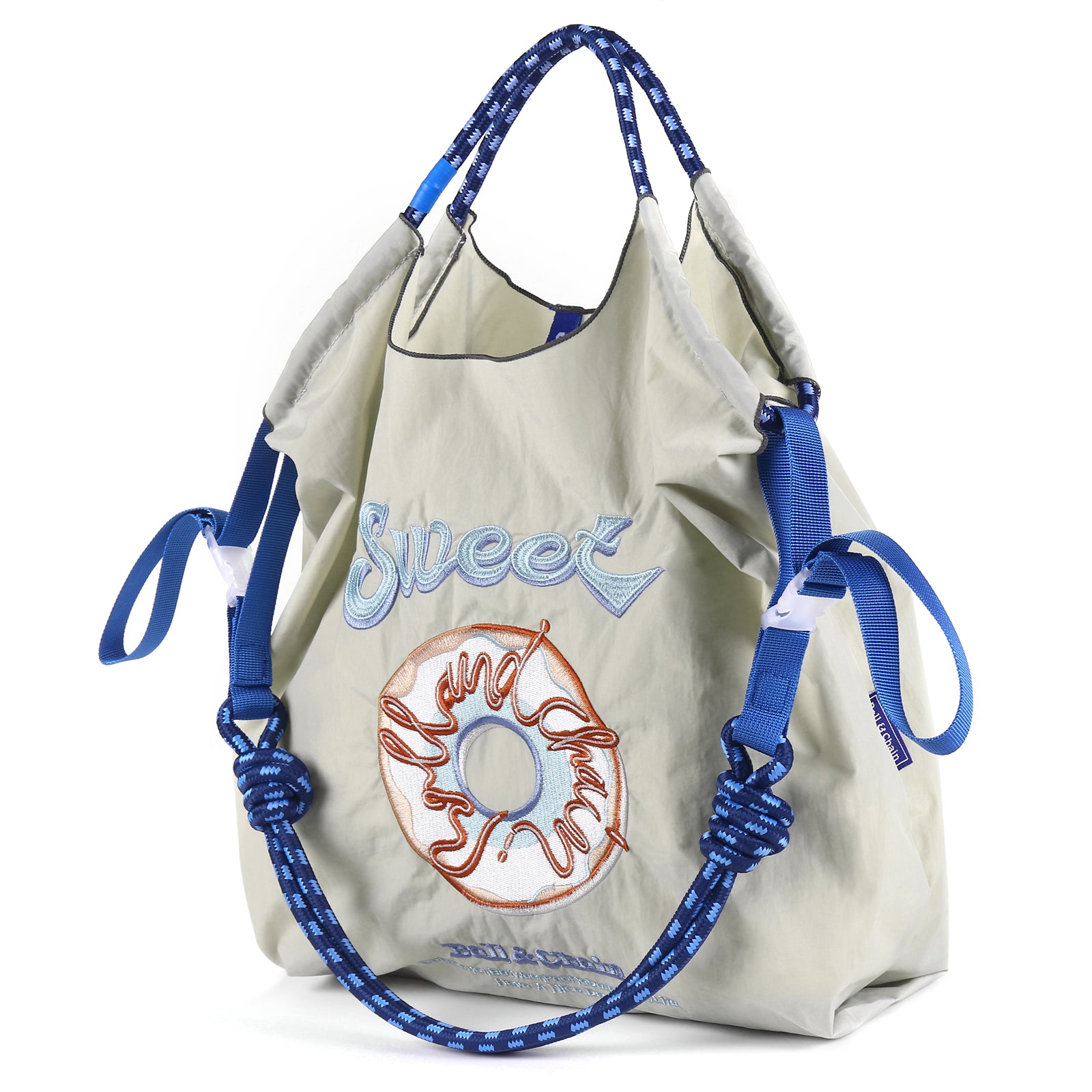Ball&Chain Embroidered Doughnut Pattern Tote Bag，Women's Leisure Shopping Bag, 15x16 inches(M)