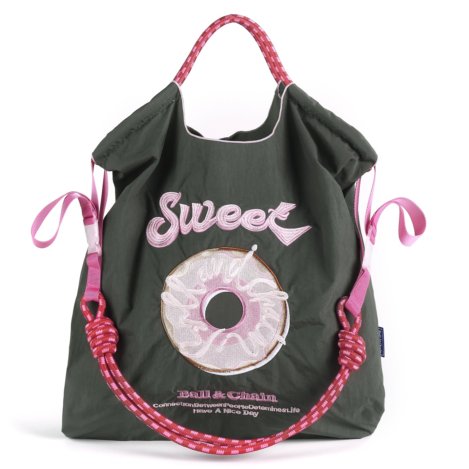 Ball&Chain Embroidered Doughnut Pattern Tote Bag，Women's Leisure Shopping Bag, 15x16 inches(M)